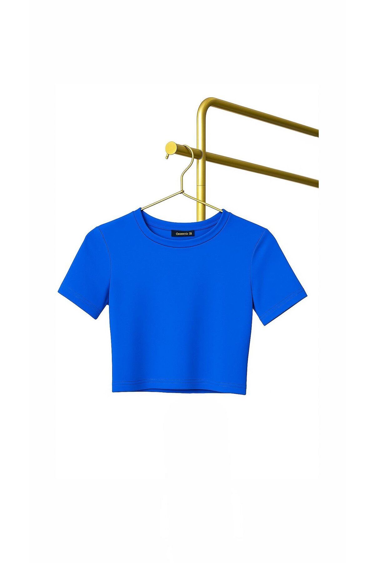 Sezgi Tekin Bisiklet Yaka Likralı Fit Saks Tshirt