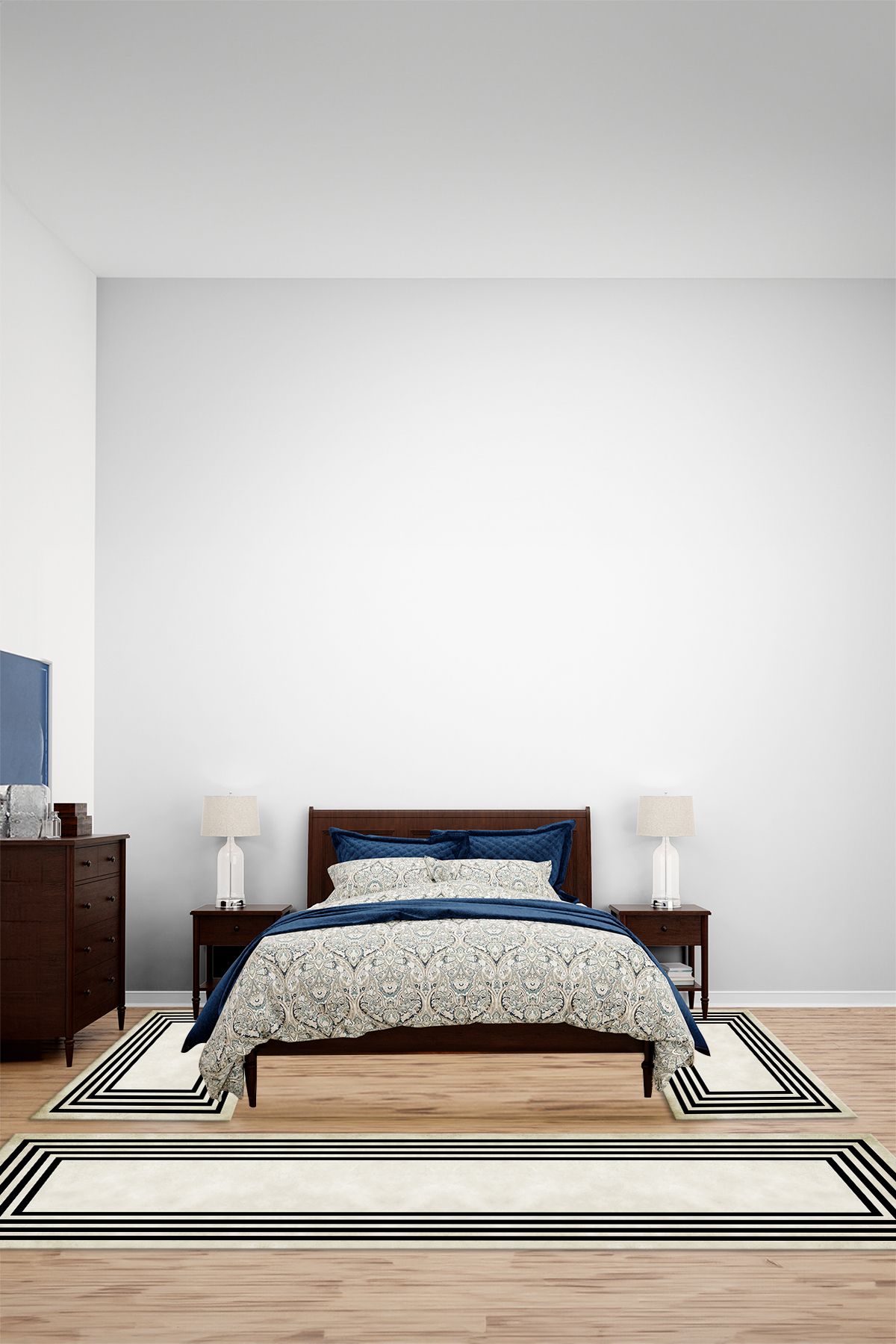 Viyana Home Dijital Kaymaz Yıkanabilir Çerçeveli Sade Üçlü Yatak Odası Takım Halısı, YO-ÇERÇEVELİ-131-KREM,