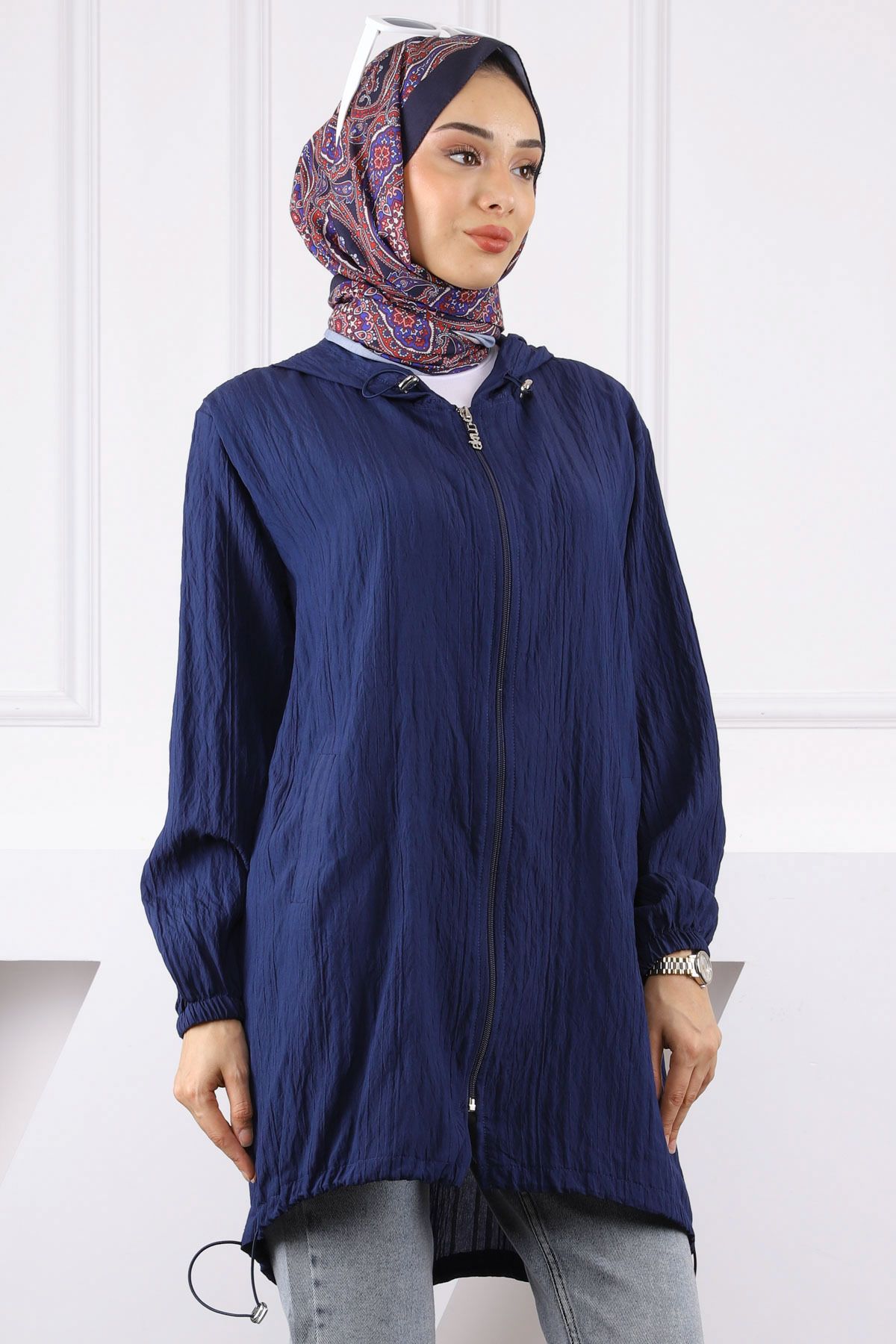 İmajButik Lacivert Kapüşonlu Fermuarlı Kap