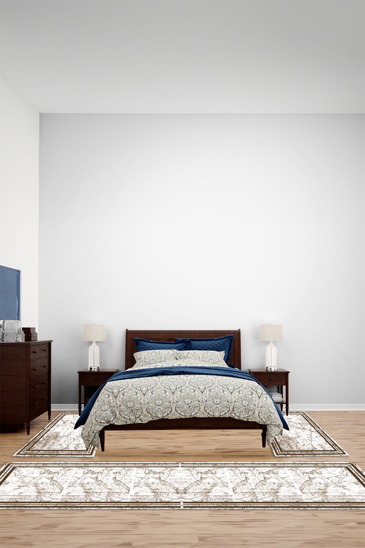 Viyana Home Dijital Kaymaz Yıkanabilir Çerçeveli Üçlü Yatak Odası Takım Halısı, YO-ÇERÇEVELİ-136-KAHVE,