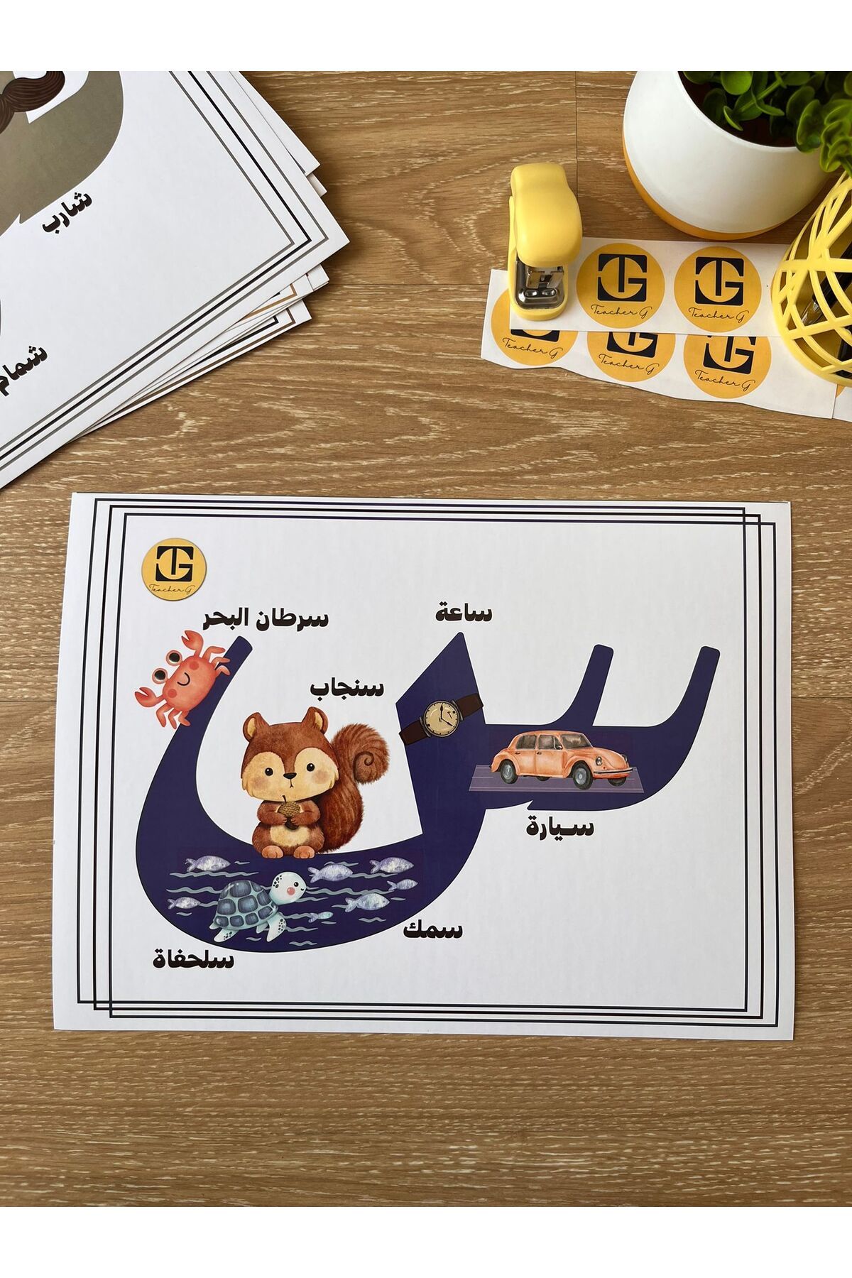 Teacherg game Sîn Harfi – Görselli Arapça Eğitim Posteri – (Kelime ve Görsel) (16,5x24cm) 1 adet