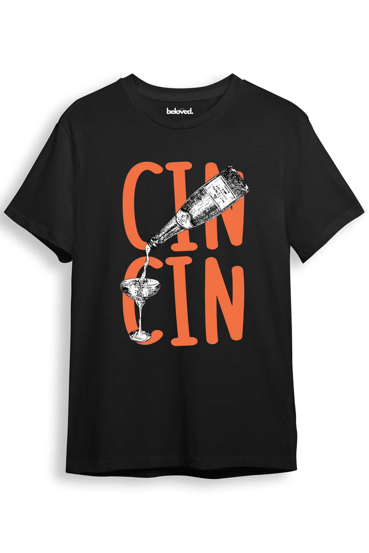 beloved.co Cin Tonik Kokteyl Bardağı Tasarımlı Dijital Baskılı %100 Pamuk Regular Fit T-Shirt