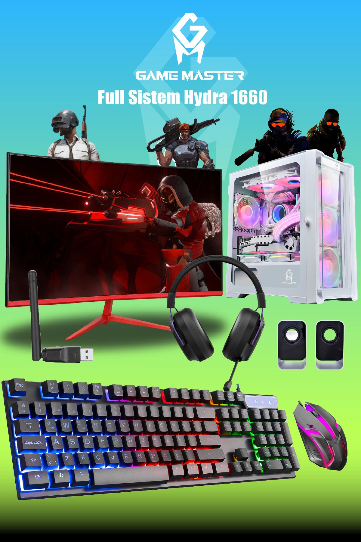 GM Game Master Full Sistem Set Hydra 1660 Ryzen 5 5500 16GB RAM 512GB M.2 GTX 1660 23.8" 165hz Monitör Gaming Pc