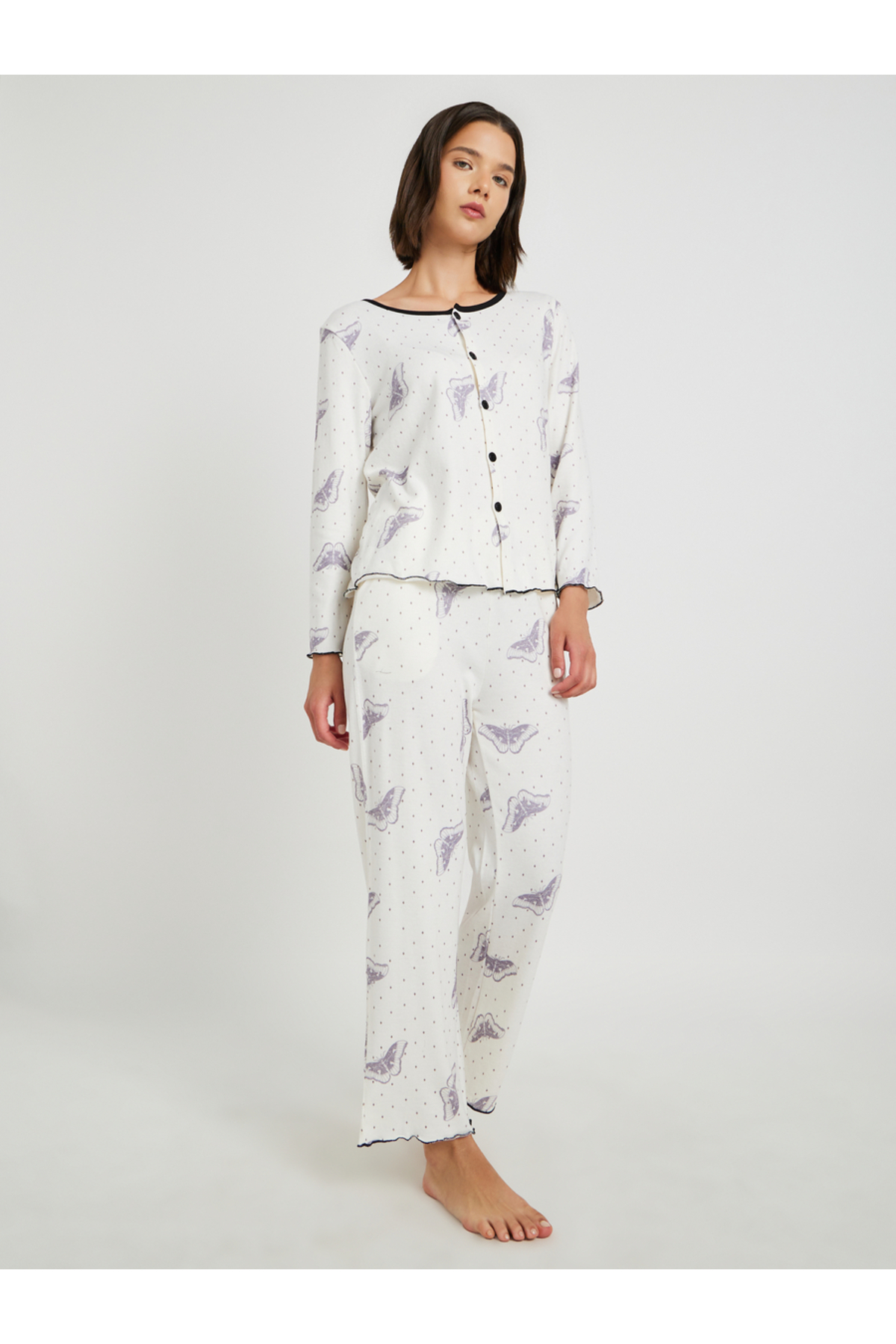 Styli Butterfly Print Long Sleeve Shirt, Cami and Straight Pyjama Set