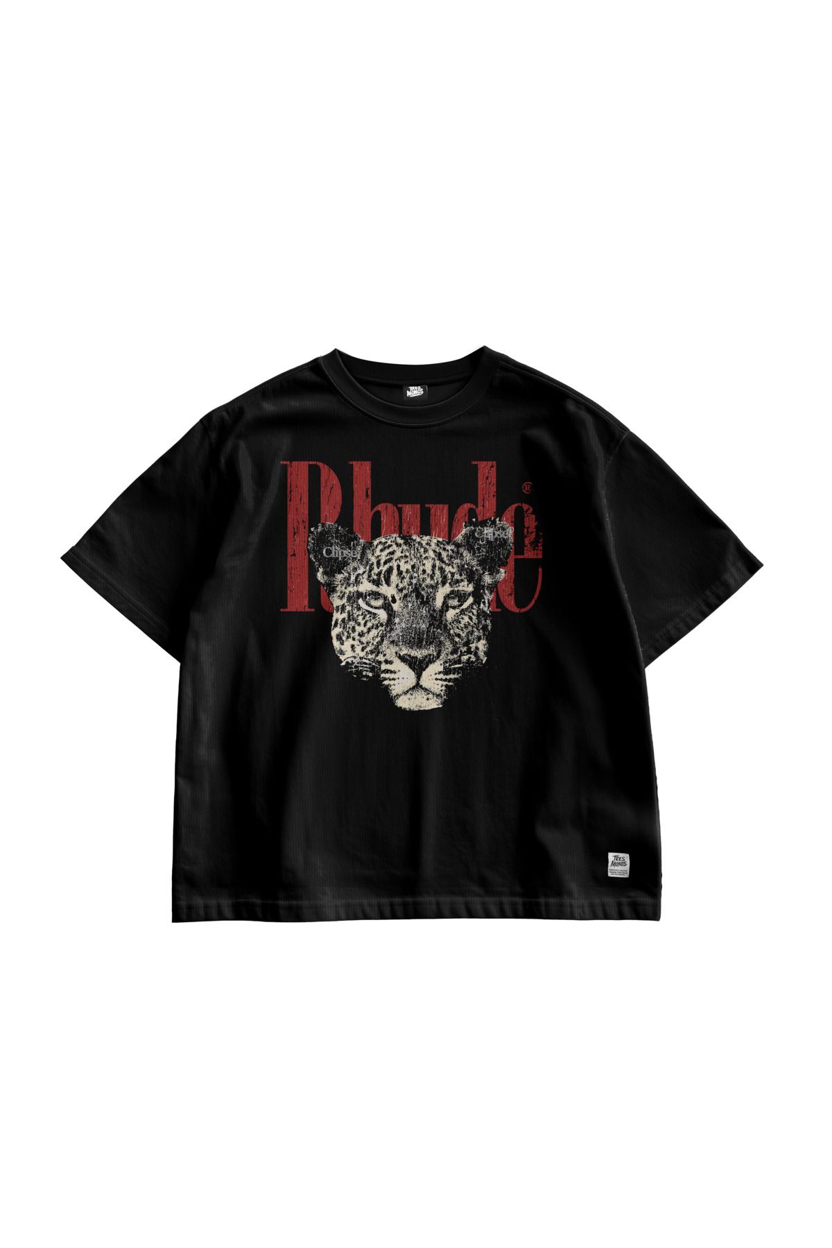 TresMonos Rhude Leopard Baskılı Oversize Kısa Kollu Pamuklu Unisex Siyah Tişört
