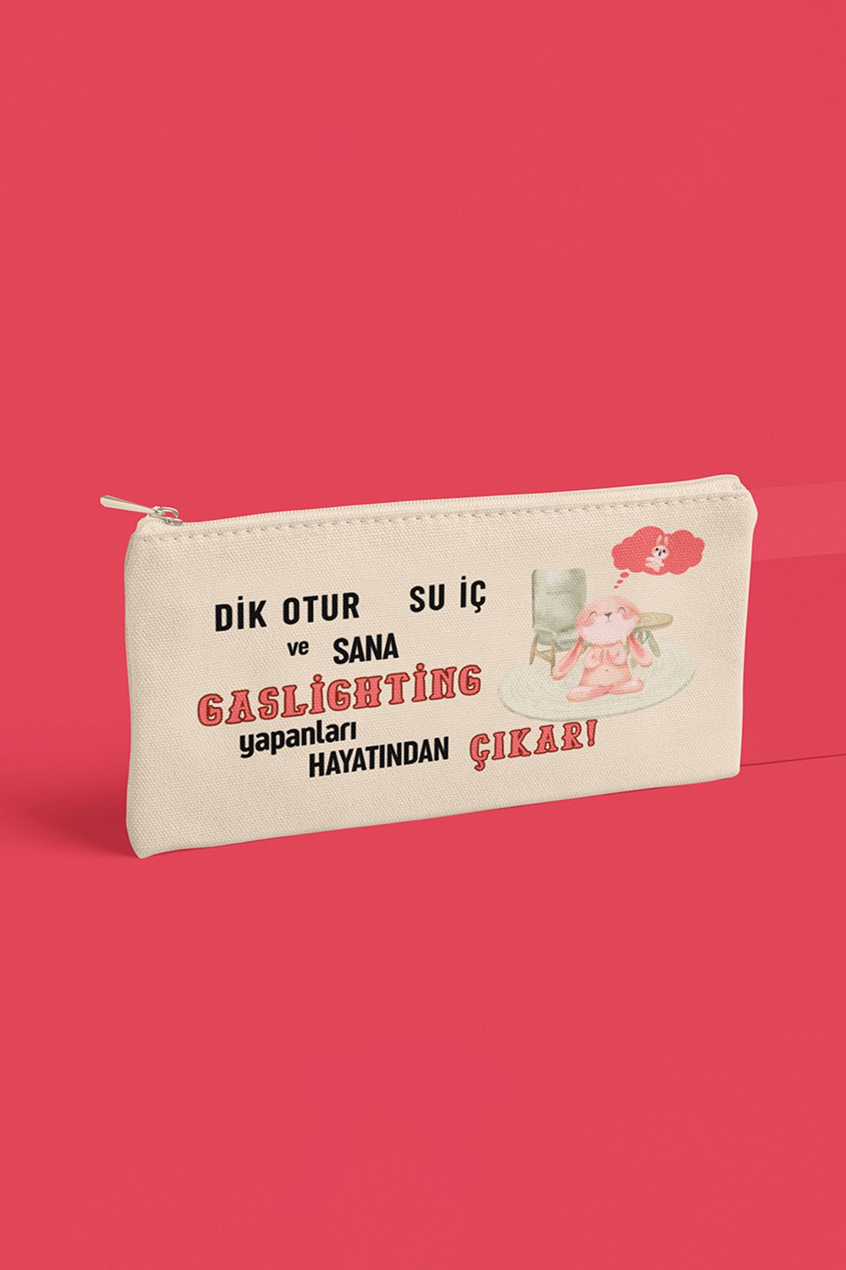 qoeuyl boutique Gaslıghtıng Yapanları Hayatından Çıkar Baskılı Eğlenceli Hediyelik Bez Makyaj Çantası Cüzdan