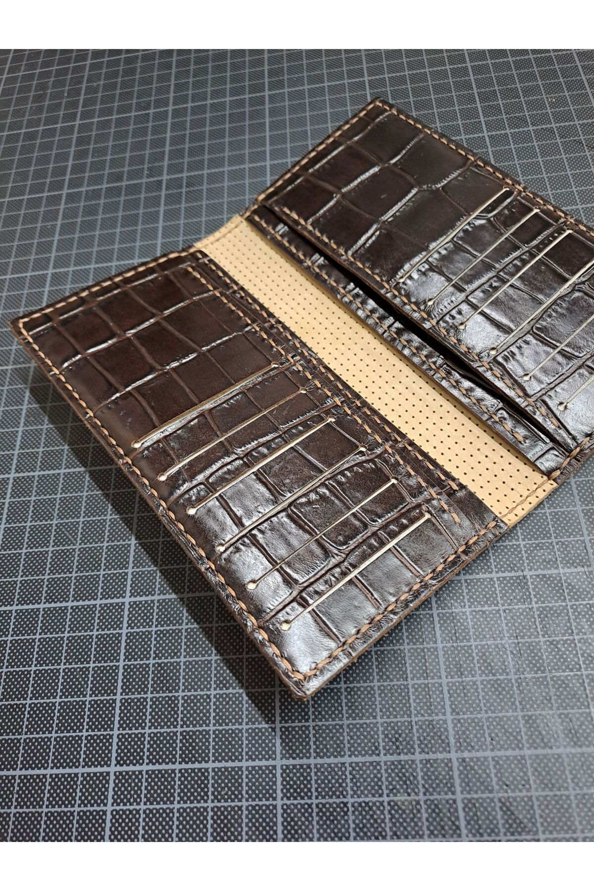 heyecanleather El Yapımı Gerçek Deri Premium Erkek Kahverengi Krok Uzun Cüzdan