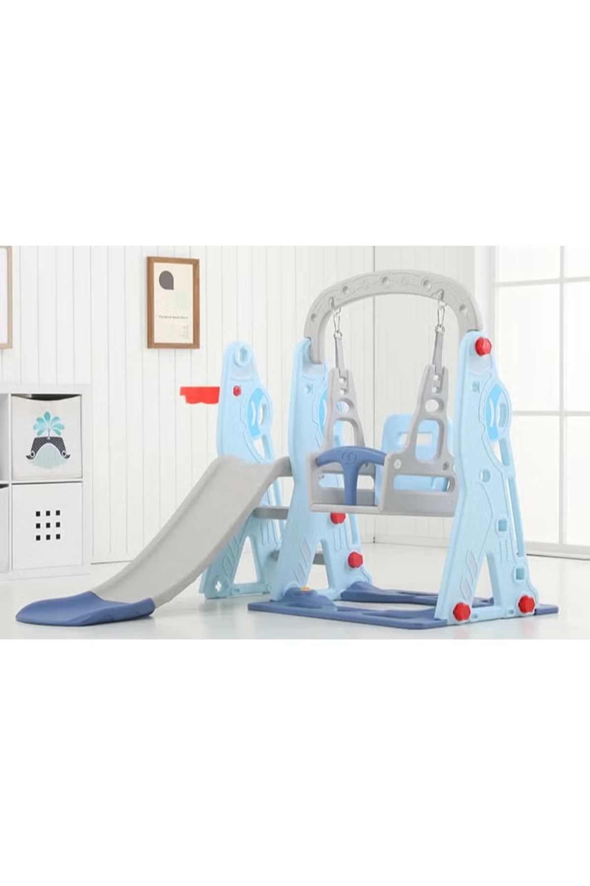 FULLJOY-Slide with swing in the shape of an airplane with a 3-in-1 basketball hoop 2