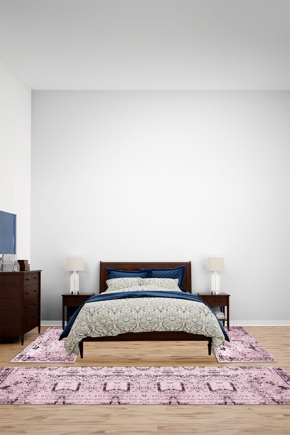 Viyana Home Dijital Kaymaz Yıkanabilir Çerçeveli Desen Üçlü Yatak Odası Takım Halısı, YO-ÇERÇEVELİ-143-PEMBE,