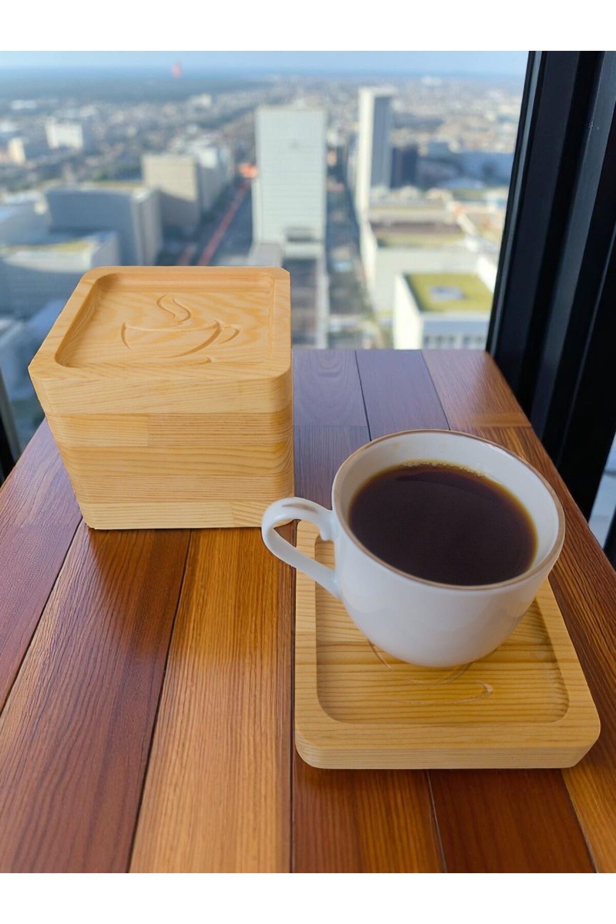 OK Wood Ahşap Kupa Oymalı Bardak Altlığı 6'lı Set %100 Doğal Kahve/Çay/Kupa/Fincan Altlığı Çay Tabağı Rustik