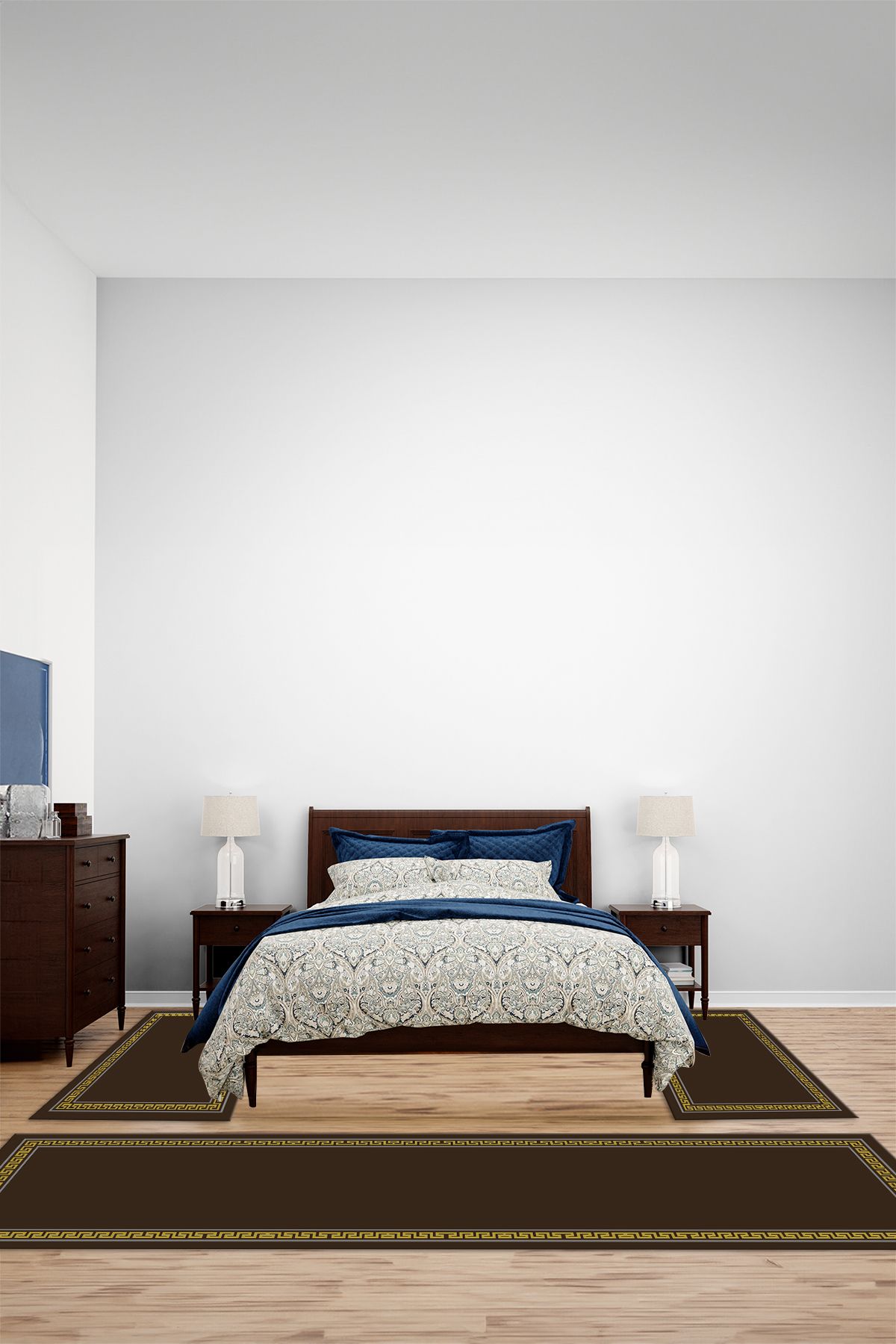 Viyana Home Dijital Kaymaz Yıkanabilir Çerçeveli Sade Üçlü Yatak Odası Takım Halısı, YO-ÇERÇEVELİ-175-KAHVE,