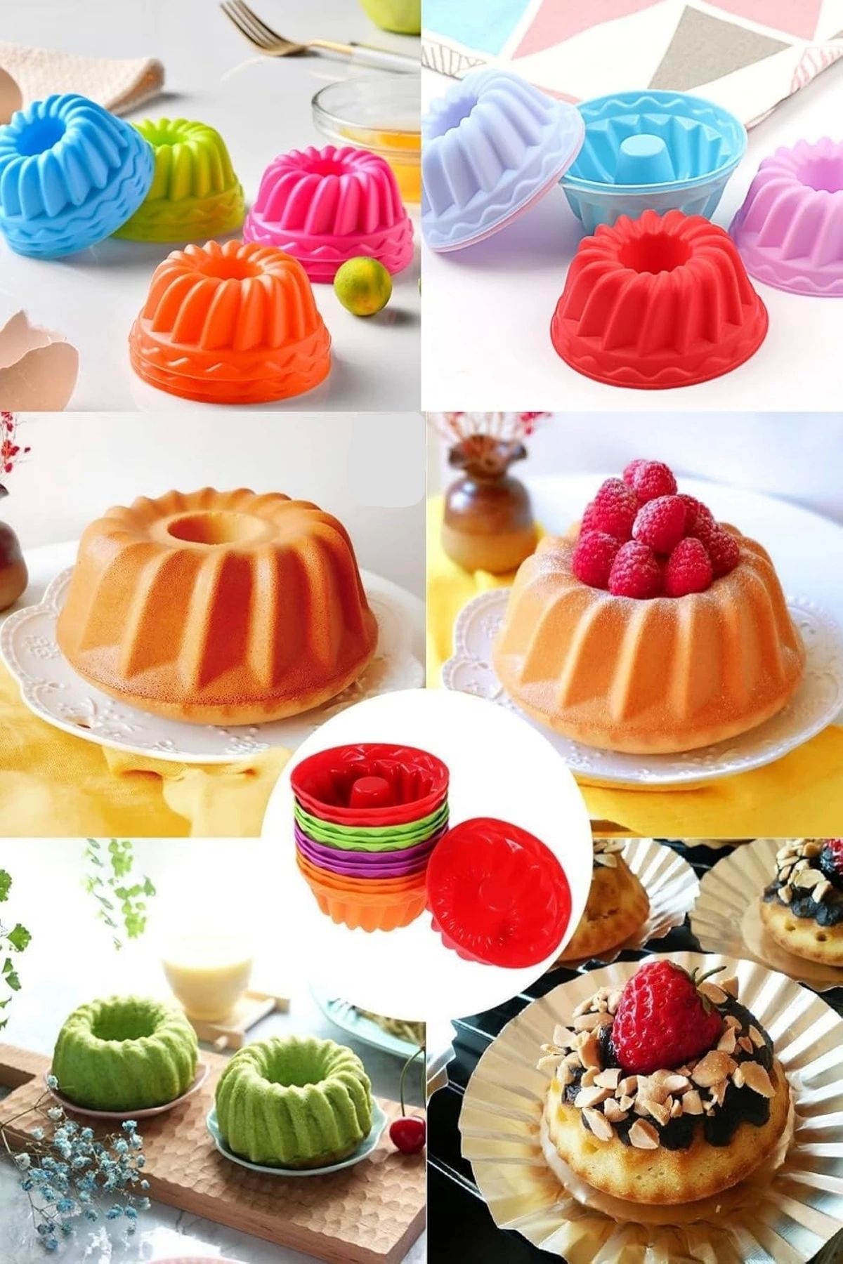 Madamev 6'lı Silikon Muffin Kek Kapsülü Yeniden Kullanılabilir Göbekli Cupcake Browni Kek Kalıbı Renkli