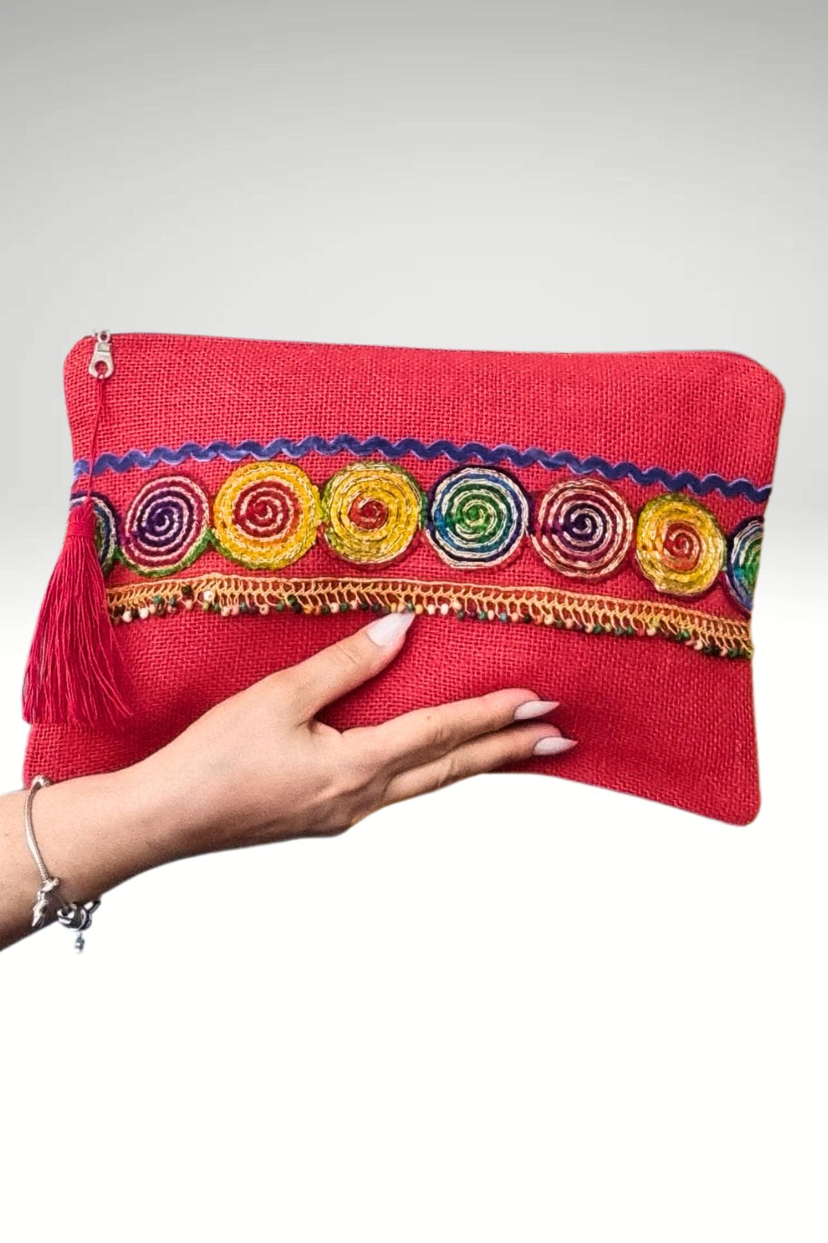 KRIMO Kadın Jüt Clutch Tasarım Bez Portföy Çanta