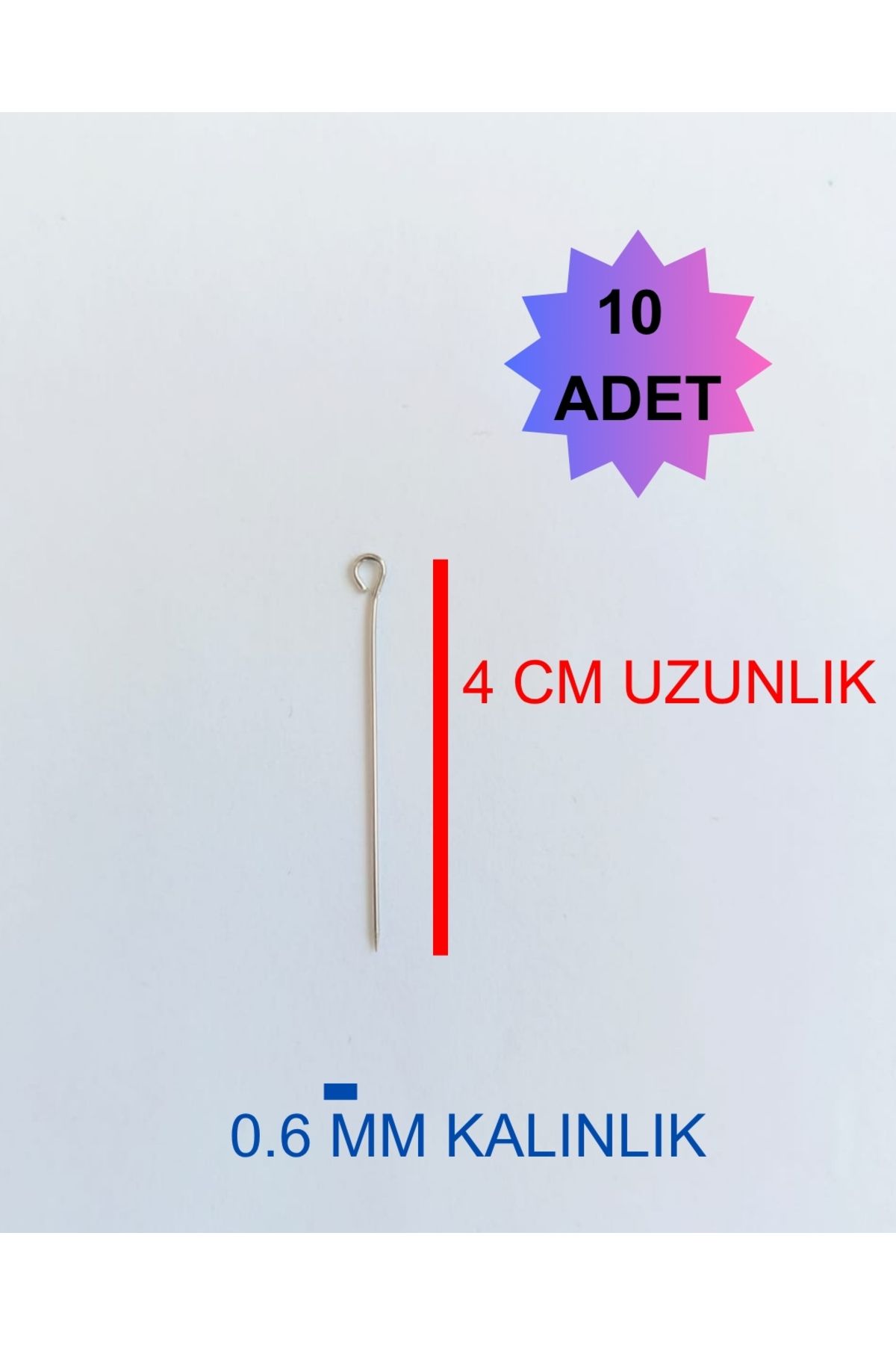 4 Cm Uzun Boy 10 Adet Halkalı Çelik Toplu Iğne Rus Toplu Iğnesi Estetik Başsız Toplu Iğne