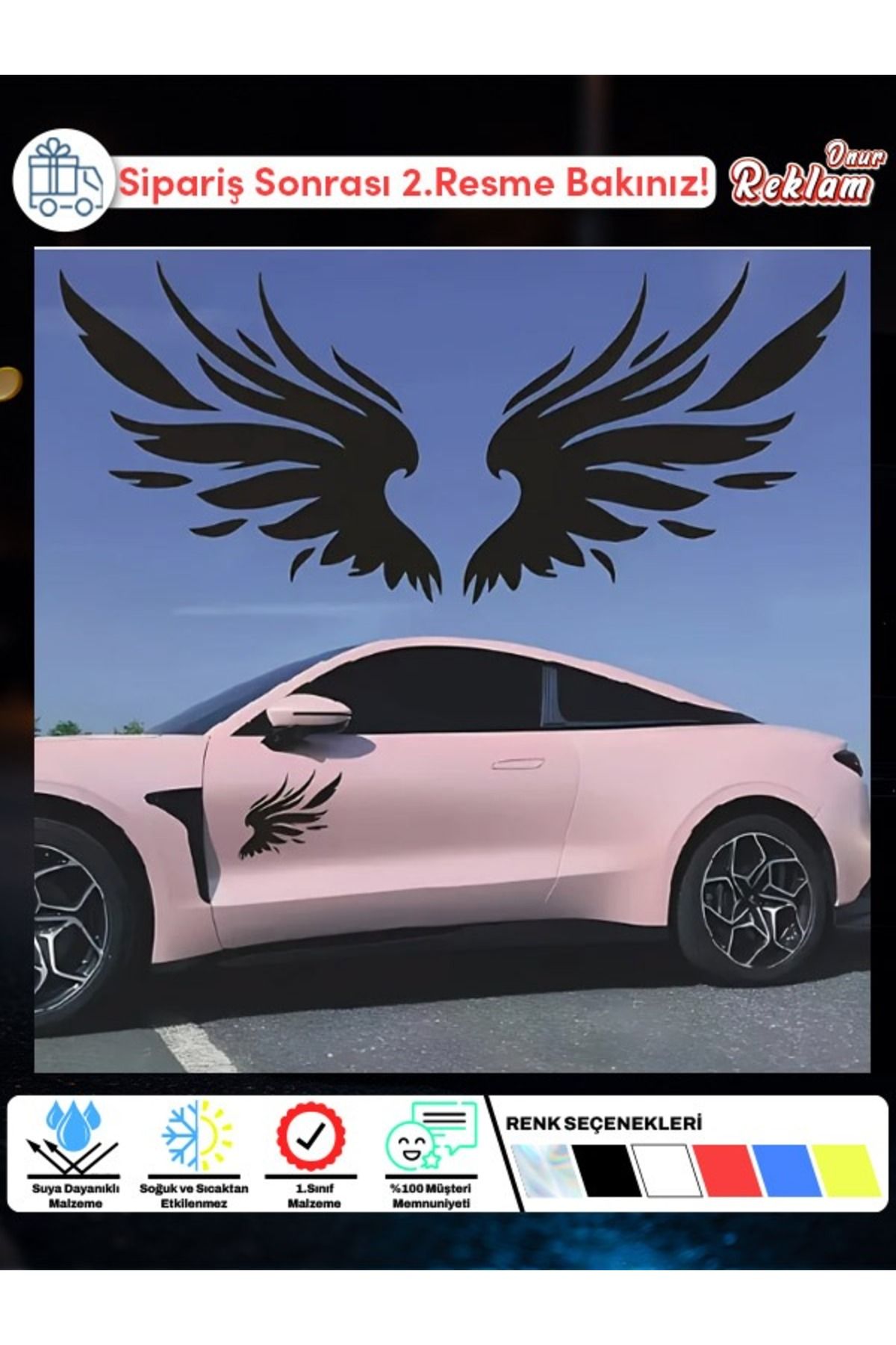 Onur Reklam Araç Yan Kapı Sticker – Çift Kanat Tasarım – 30x27 cm – Suya Dayanıklı