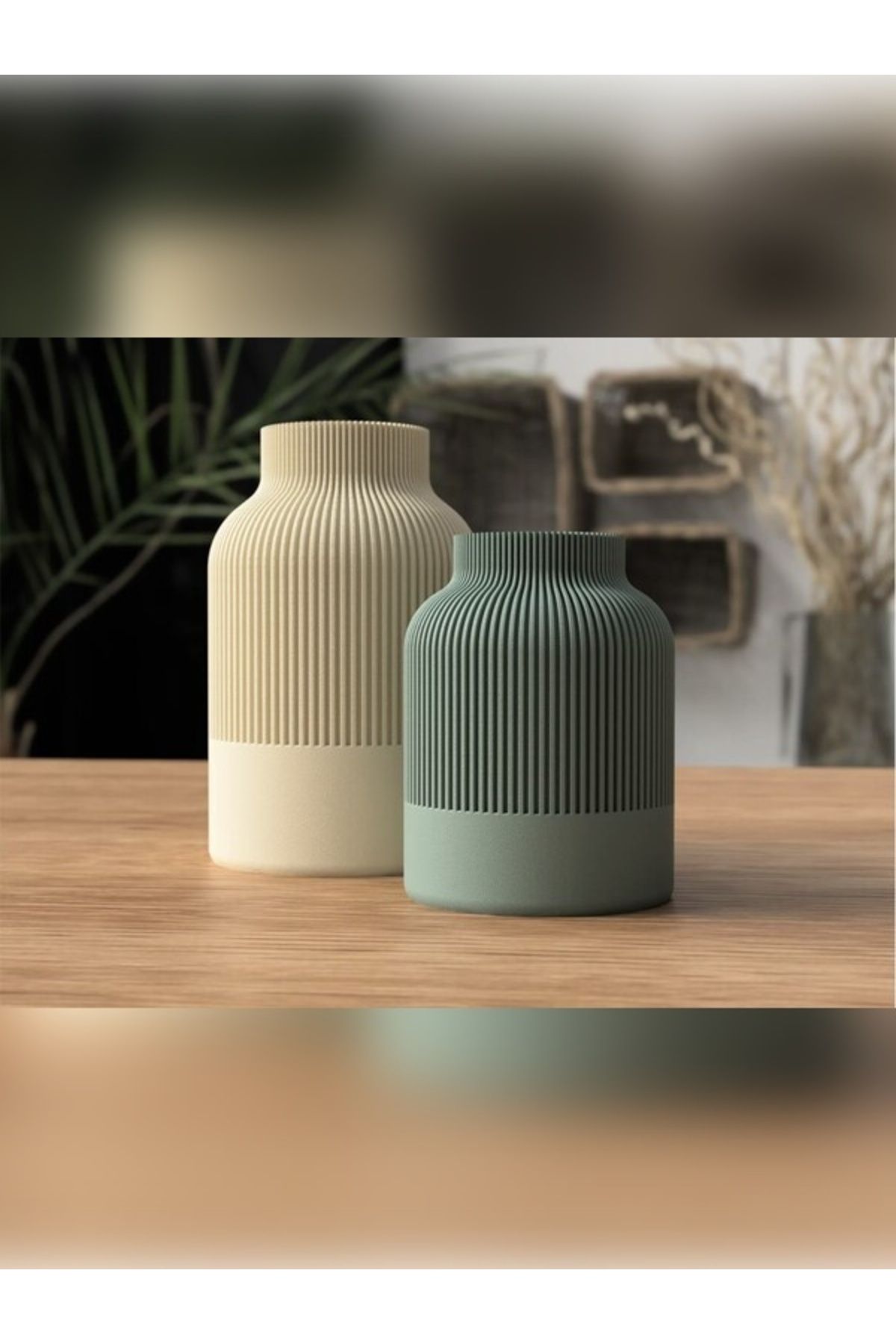 Shapely3D 2'li Çizgili Yüzeyli Modern Dekoratif Vazo Seti