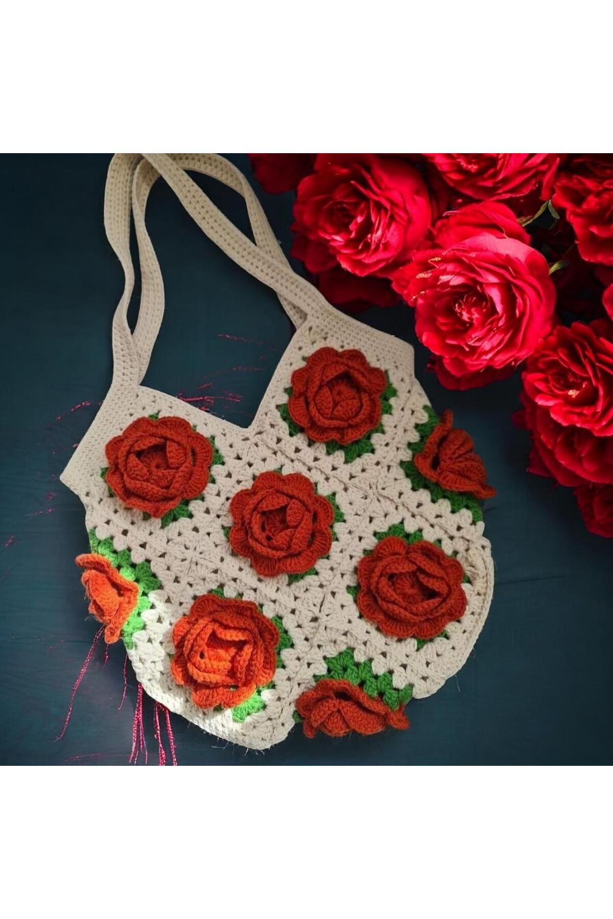 Charme Elegant el örgüsü gül çanta