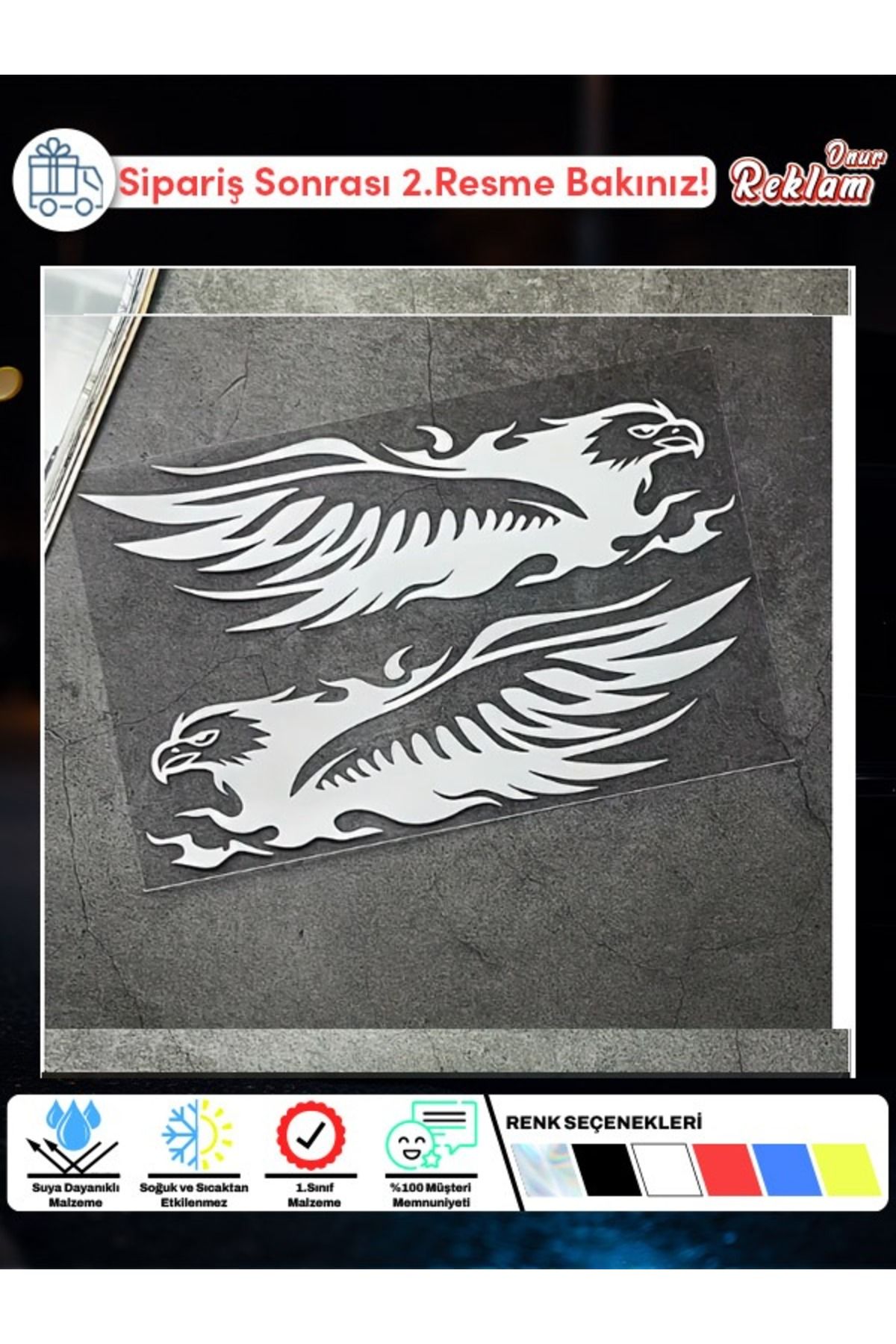 Onur Reklam Holografik Kartal Sticker – Çift Yönlü 2’li Set – 1. Sınıf Suya Dayanıklı