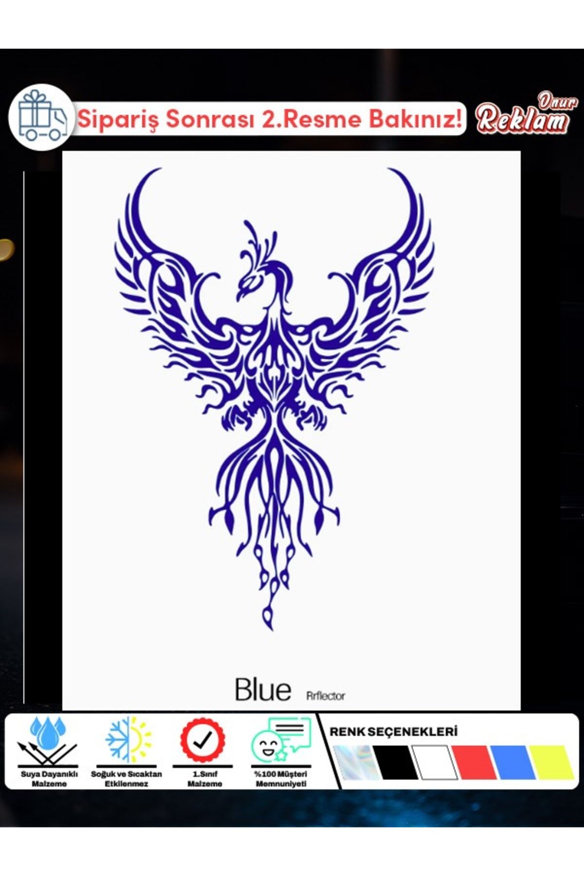 Onur Reklam Anka Kuşu (Phoenix) Desenli Araç Sticker – Suya Dayanıklı – Renk Seçenekli