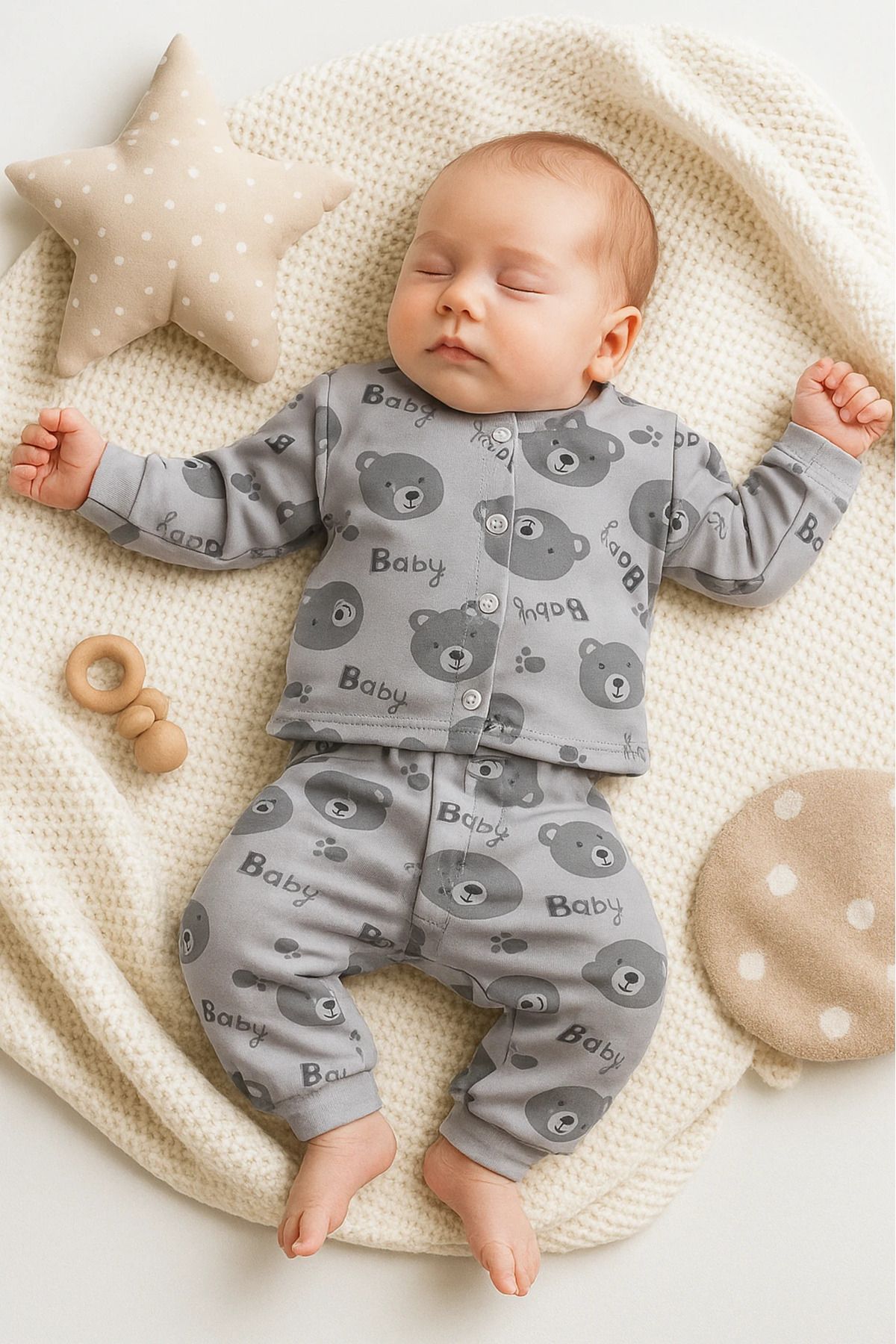 Çıldırıns Baby Ayıcık Baskılı 2’li Bebek Pijama Takım