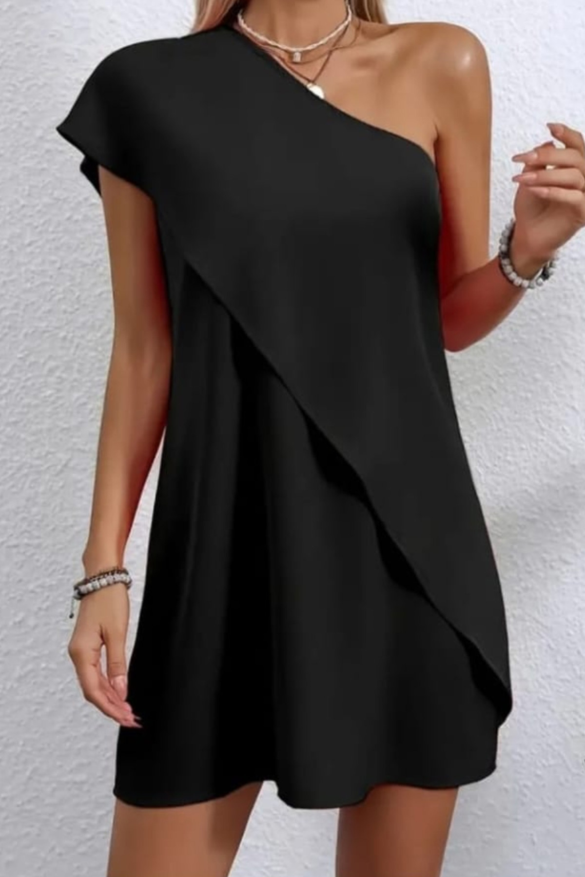 ESSFASIHON-One Shoulder Open Front Asymmetrical Cutout Detail Dress 3