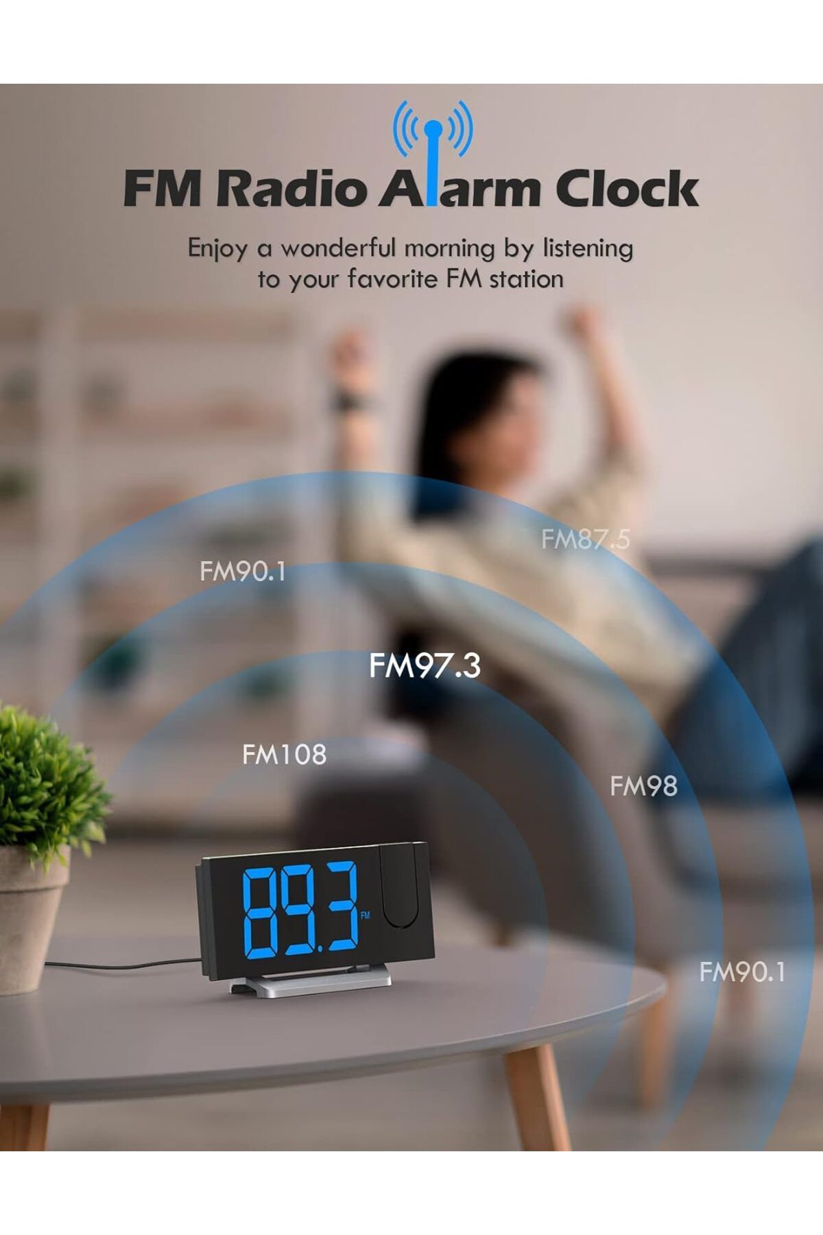 Generic-Alarm Clocks for Bedrooms, Digital Alarm Clock with 180° Rotatable Projector & FM Radio, 0-100% Dim 7