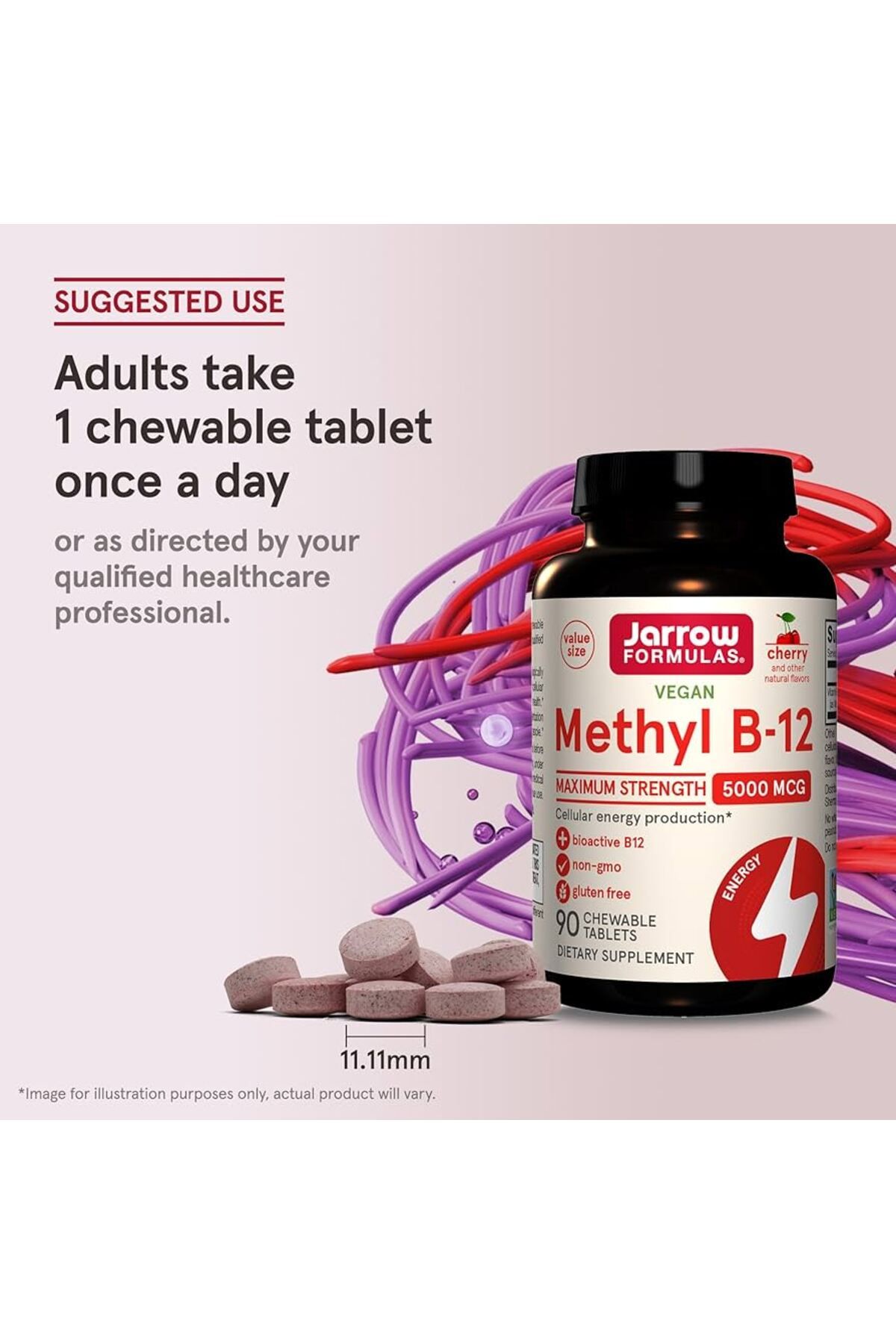 Jarrow Formulas Vegan Methyl B-12 Maximum Strength Cherry 5,000 mcg, Methylcobalamin Metilkobalamin B12 High Qualty