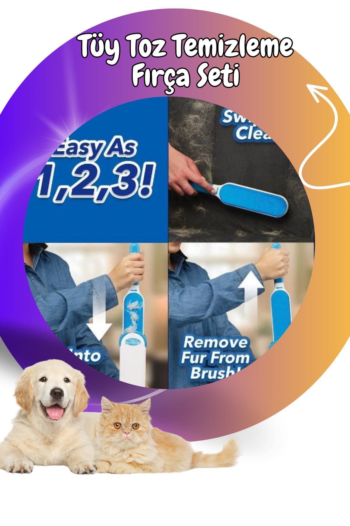 teknotrust TR Kedi Köpek Tüy Toz Temizleme Fırça Seti
