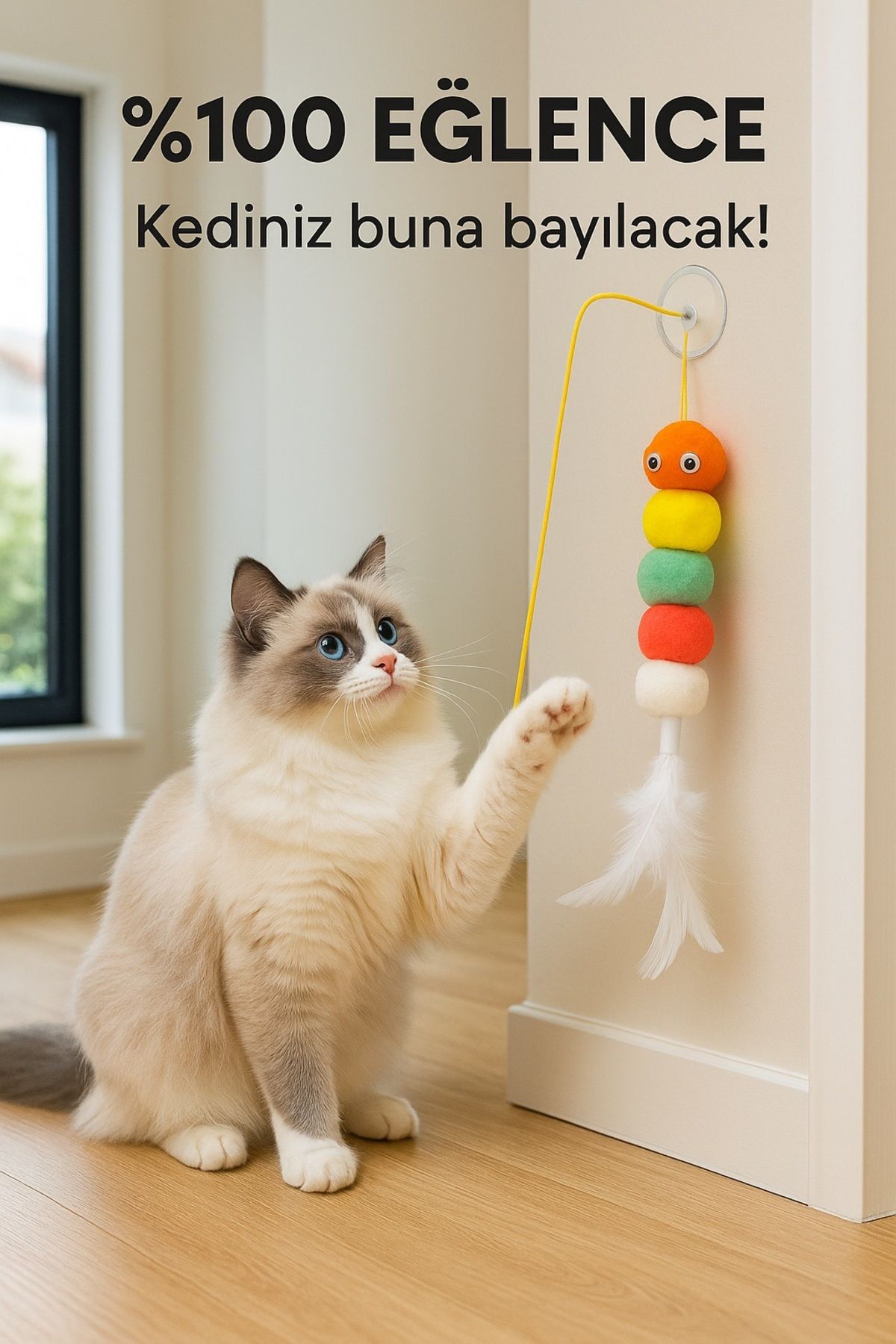 obrigado Elastik Solucan Model Kendinden Yapışkanlı Çanlı Kedi Oyuncağı Kedi Oltası
