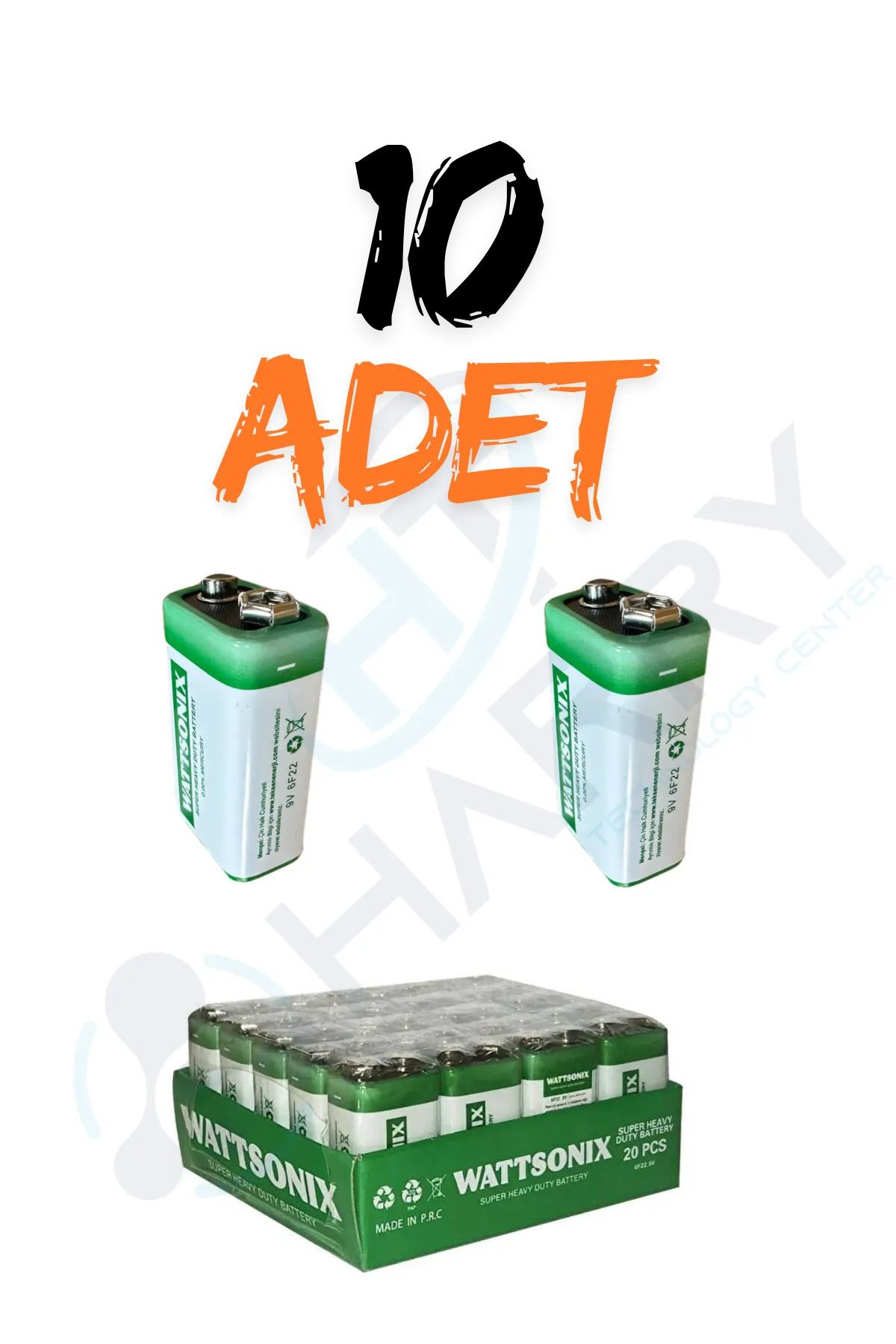 harry 10 ADET 9 Volt Pil - 9V Oyuncak Araba Drone Kumanda Pili -9Volt Çift Başlı Kare Pil