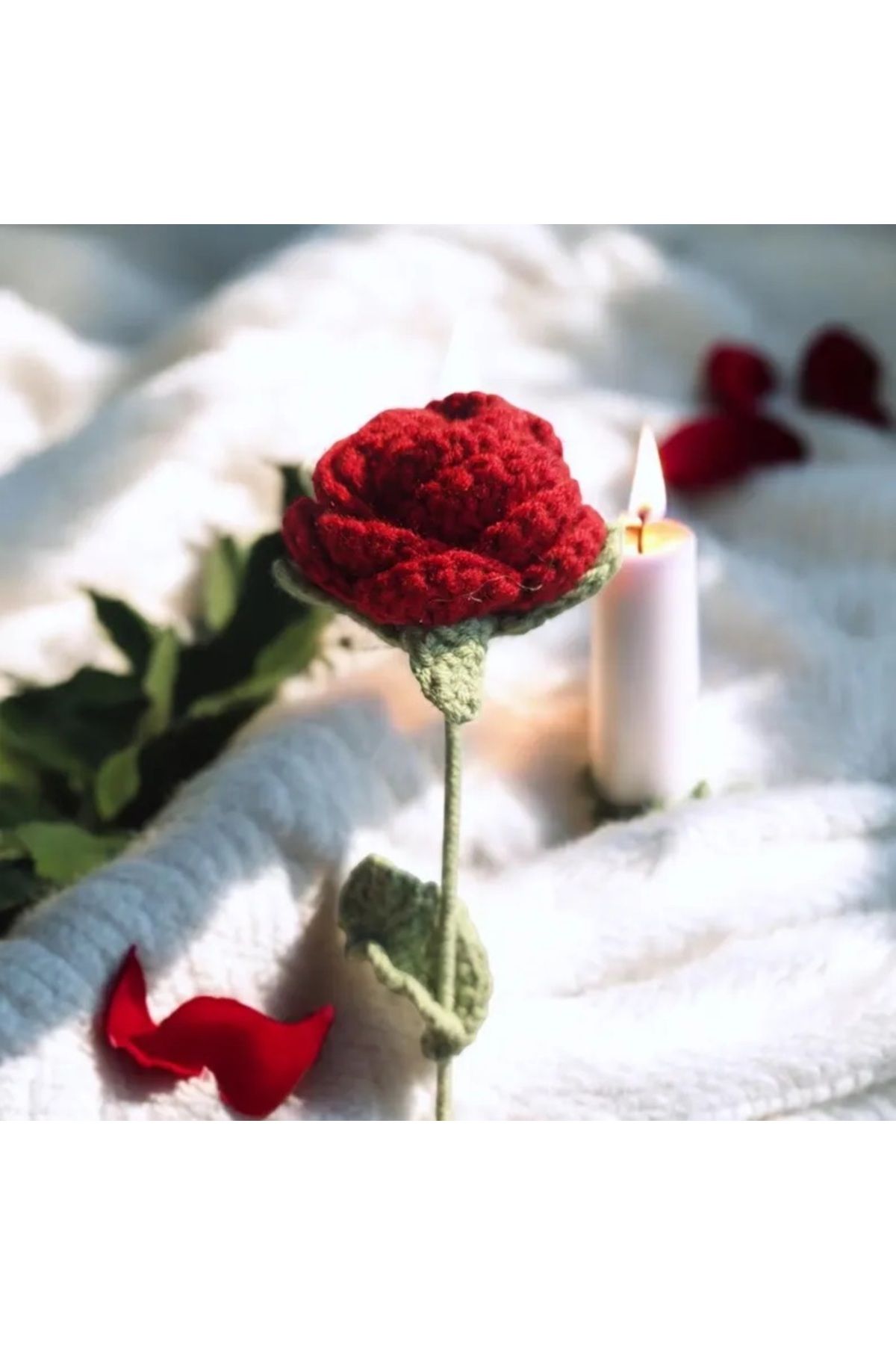 Doku Flora Kırmızı Örgü Gül - Crochet Rose - Crochet Flowers, Örgü Çiçek