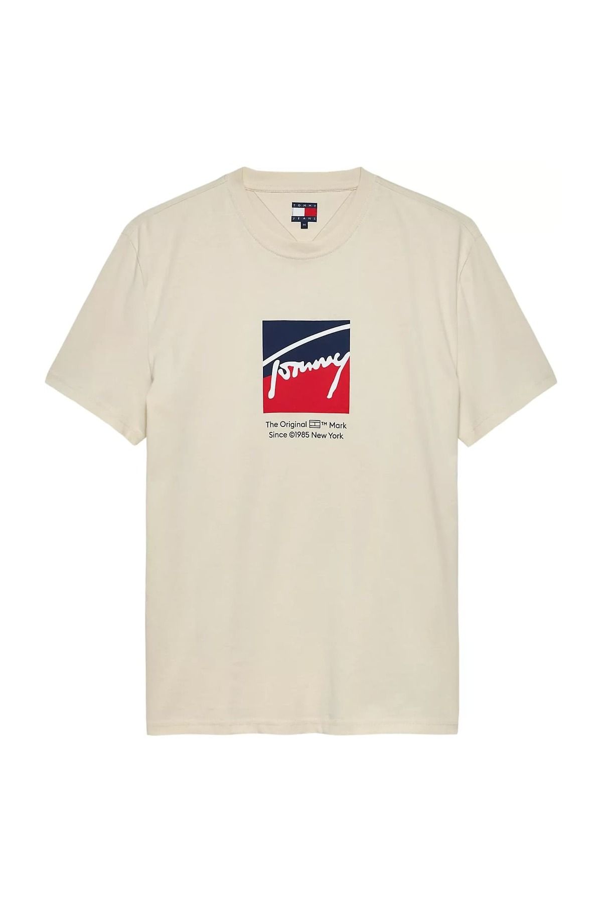 Tommy Hilfiger Erkek Signature Logo T-Shirt - Krem