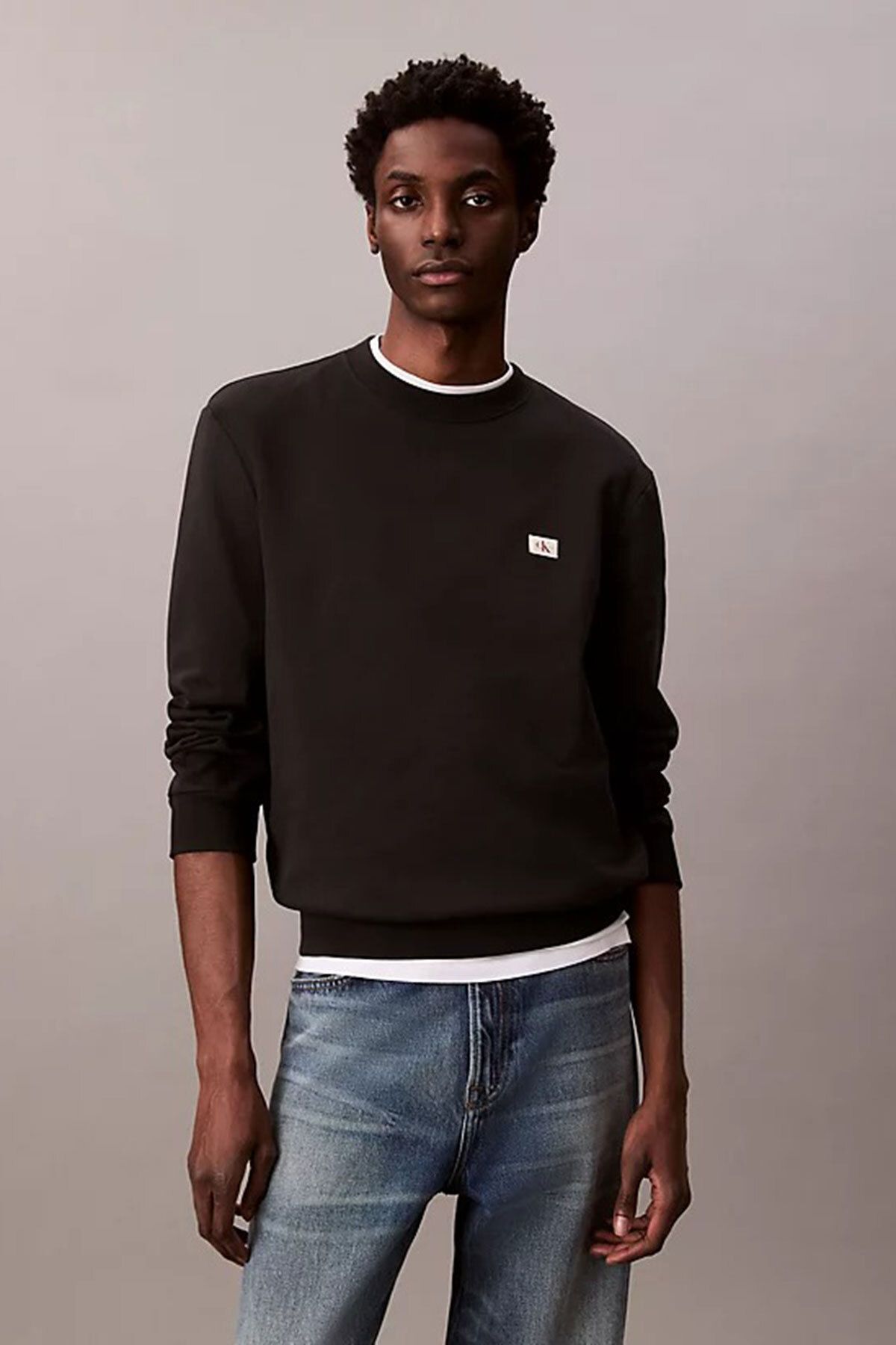 Calvin Klein Erkek LS EU 350Terry Badge Sweatshirt - Siyah