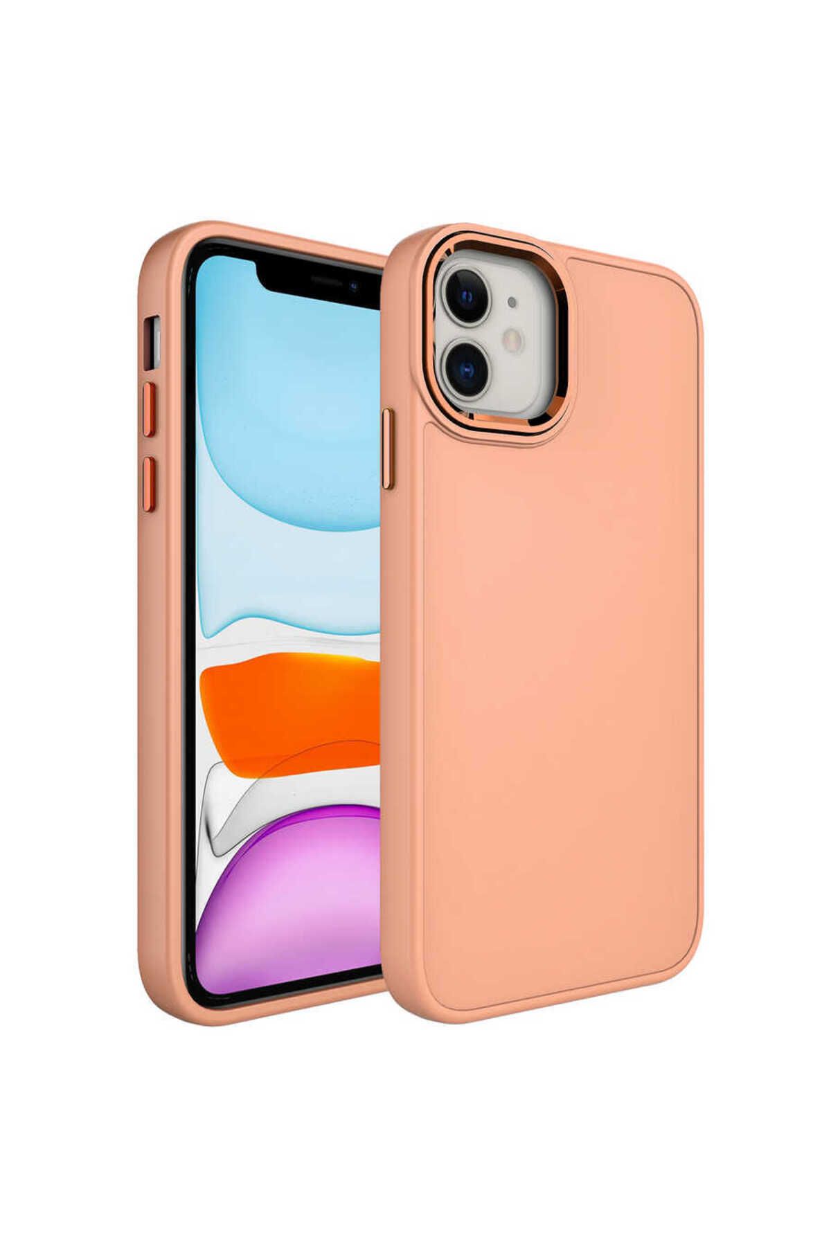 halkhouse Apple iPhone 11 Kılıf Metal Çerçeve ve Buton Tasarımlı Renkli Esnek Kırılmaz Silikon Luna Kapak