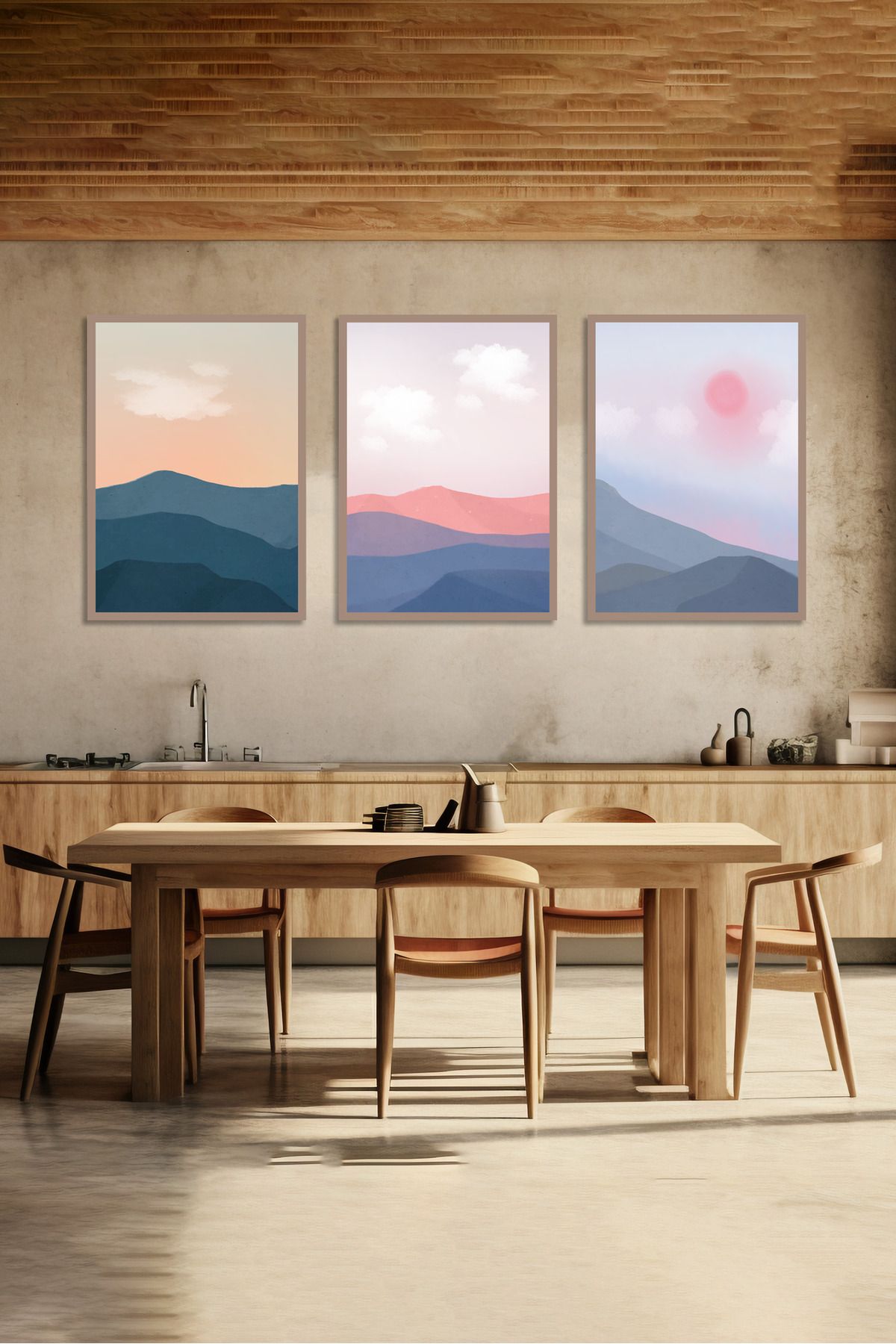 BENUKO Dekorasyon Dağ Manzara Posteri 3 Adet Set 90x42cm Set-1