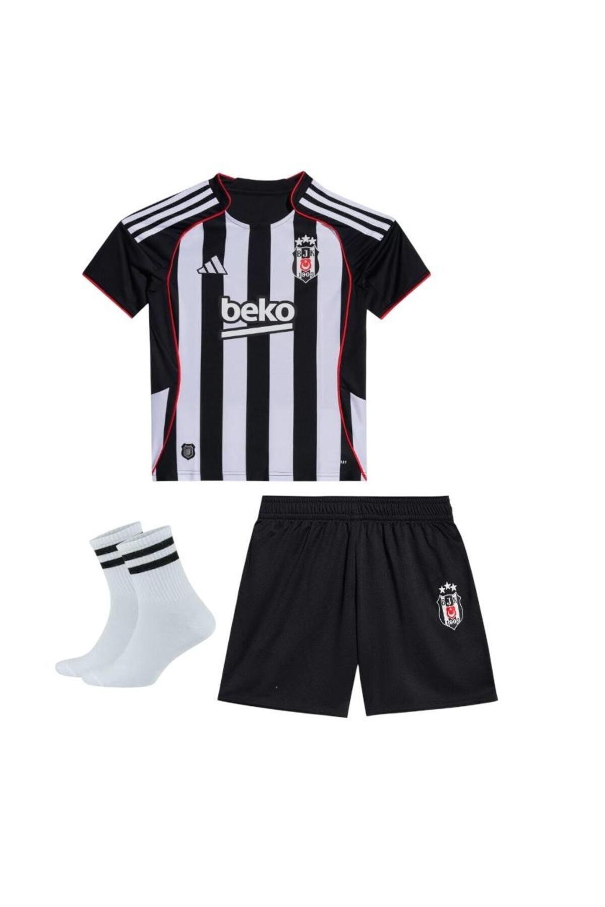 FOLKLORİST Beşiktâş-isimsiz Siyah/beyaz 25/2026 Yeni Sezon Çocuk Taraftar Futbol Forması 3’li Seti