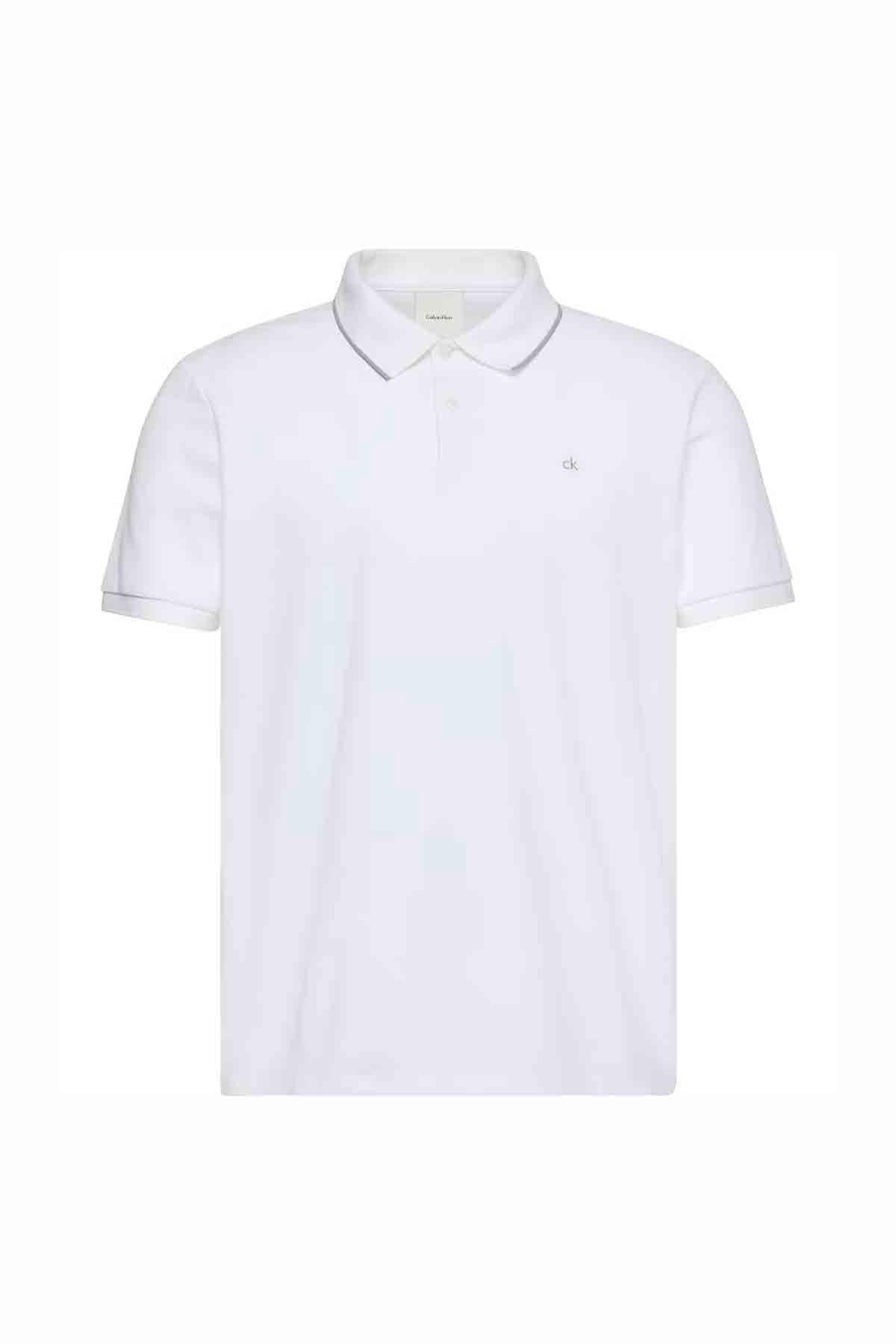 Calvin Klein Erkek Regular Fit Kısa Kollu Polo Yaka T-Shirt - Beyaz