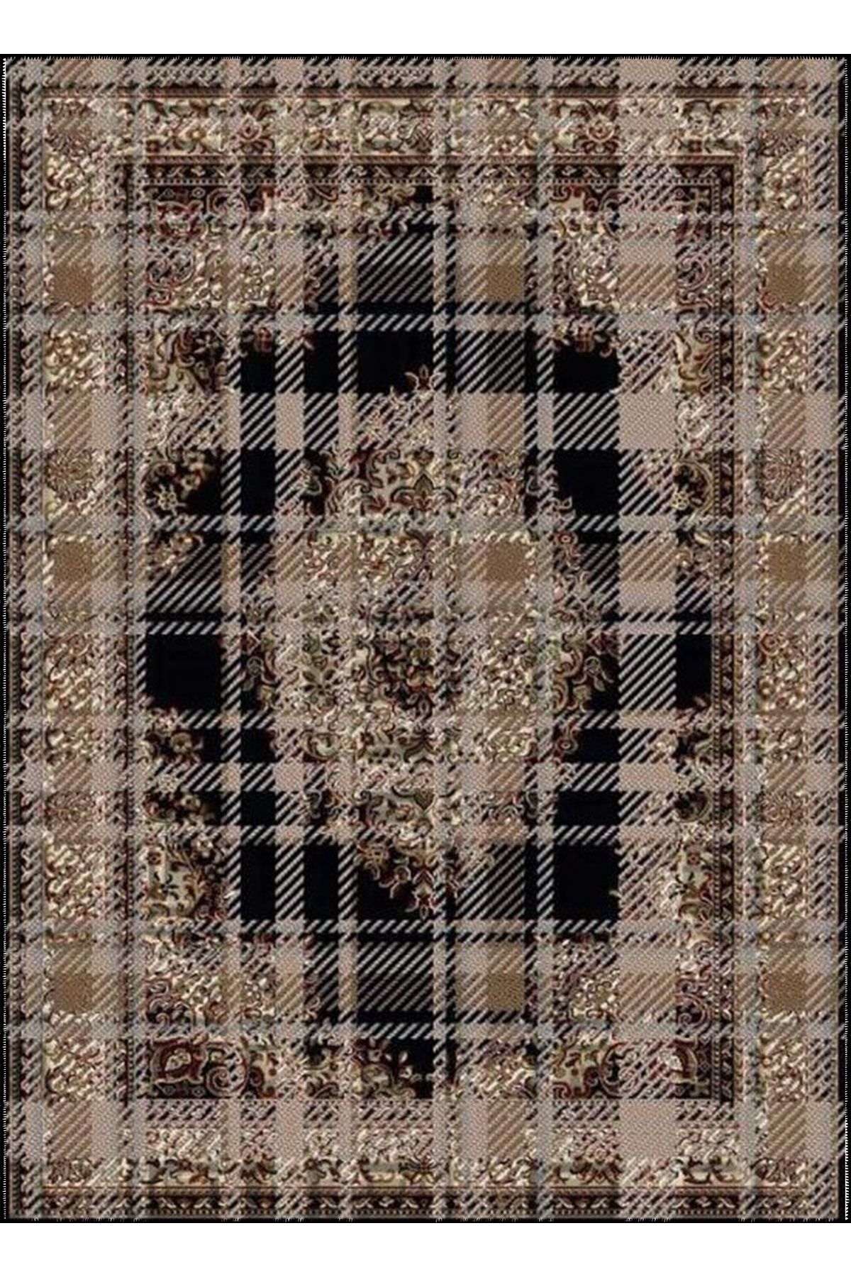 Rugs Modern Halı Kemal Koleksiyonu Bej Temalı Ekose Detaylı ve Klasik Desenli Dokuma Taban Dekoratif Halı kemal73