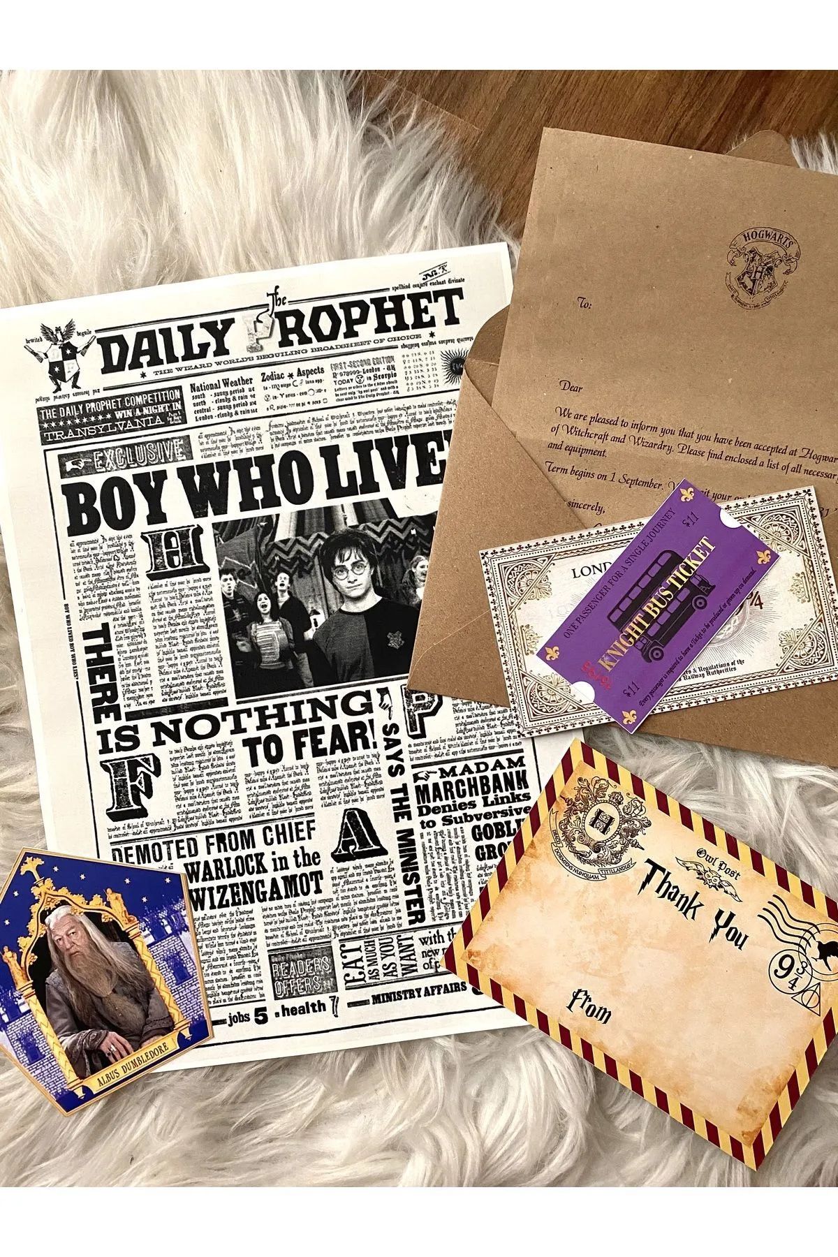 Pankart Evi Harry Potter Özel Set Hogwarts Mektup - Platform 9 3/4 Bilet - Daily Prophet Gazete