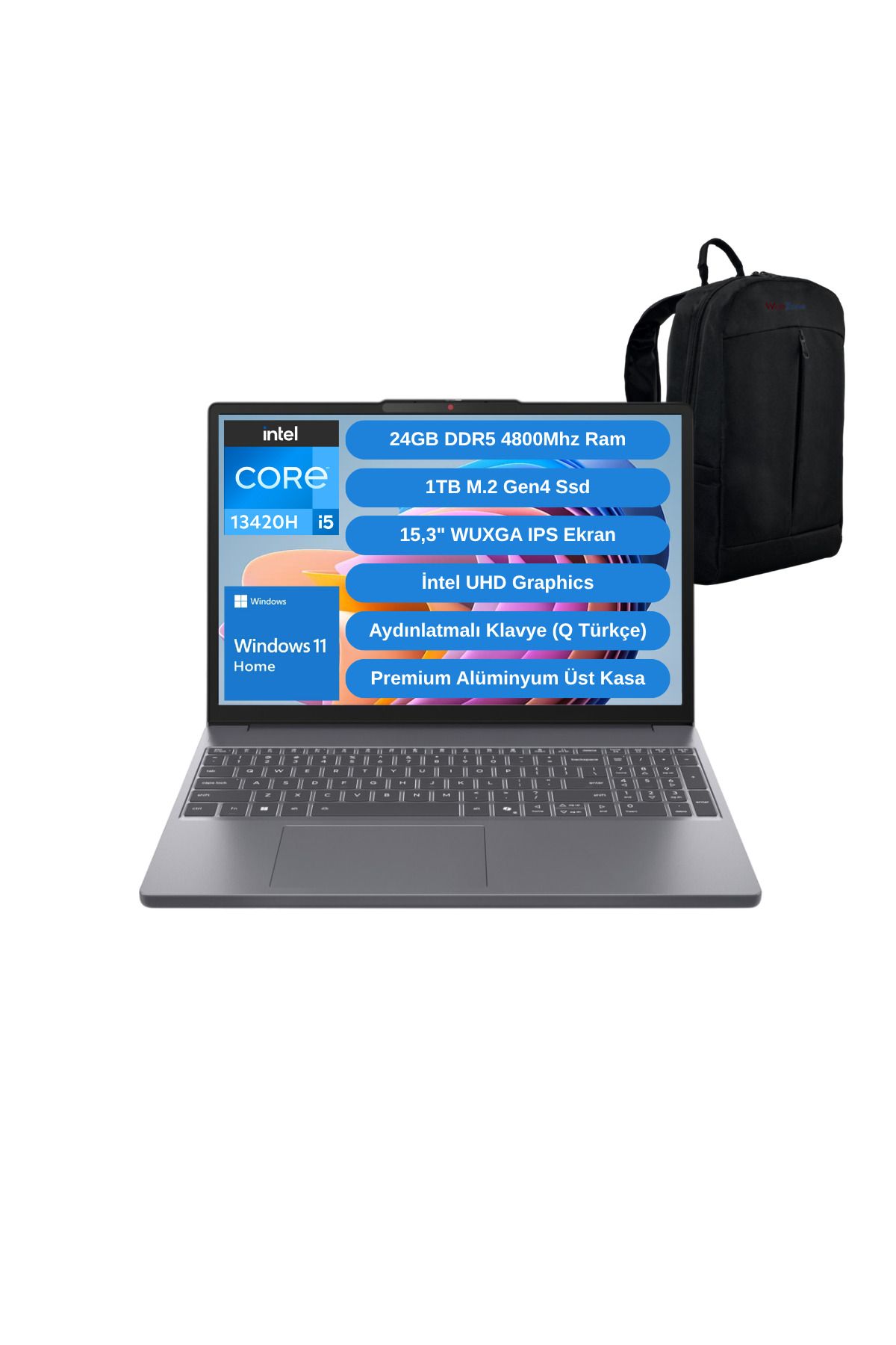 LENOVO IP Slim 3 14IRH10 Intel Core i5 13420H 24GB 1TB SSD 15.3" W11 Laptop - Webzone Çanta Wz3