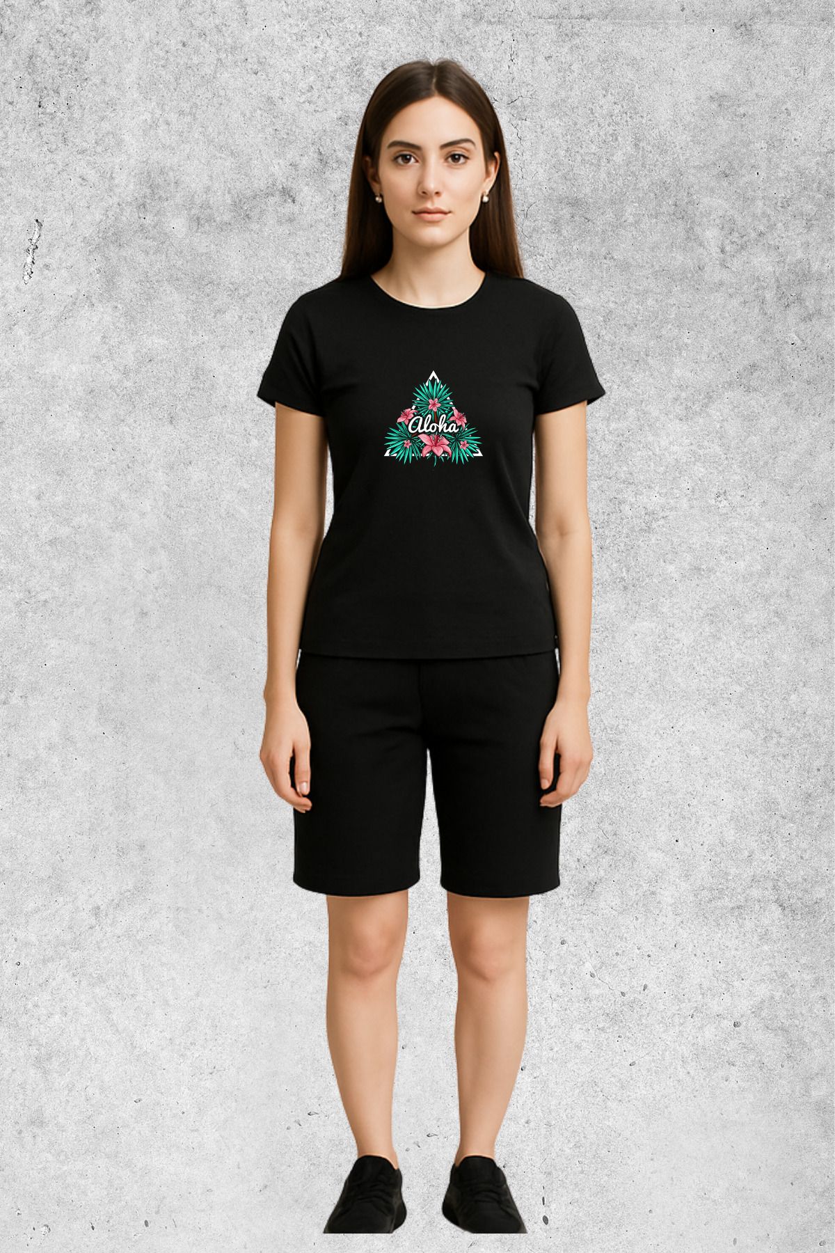 MOLICO Basic unisex sıfır yaka kısa kollu ALOHA BASKILI TSHİRT