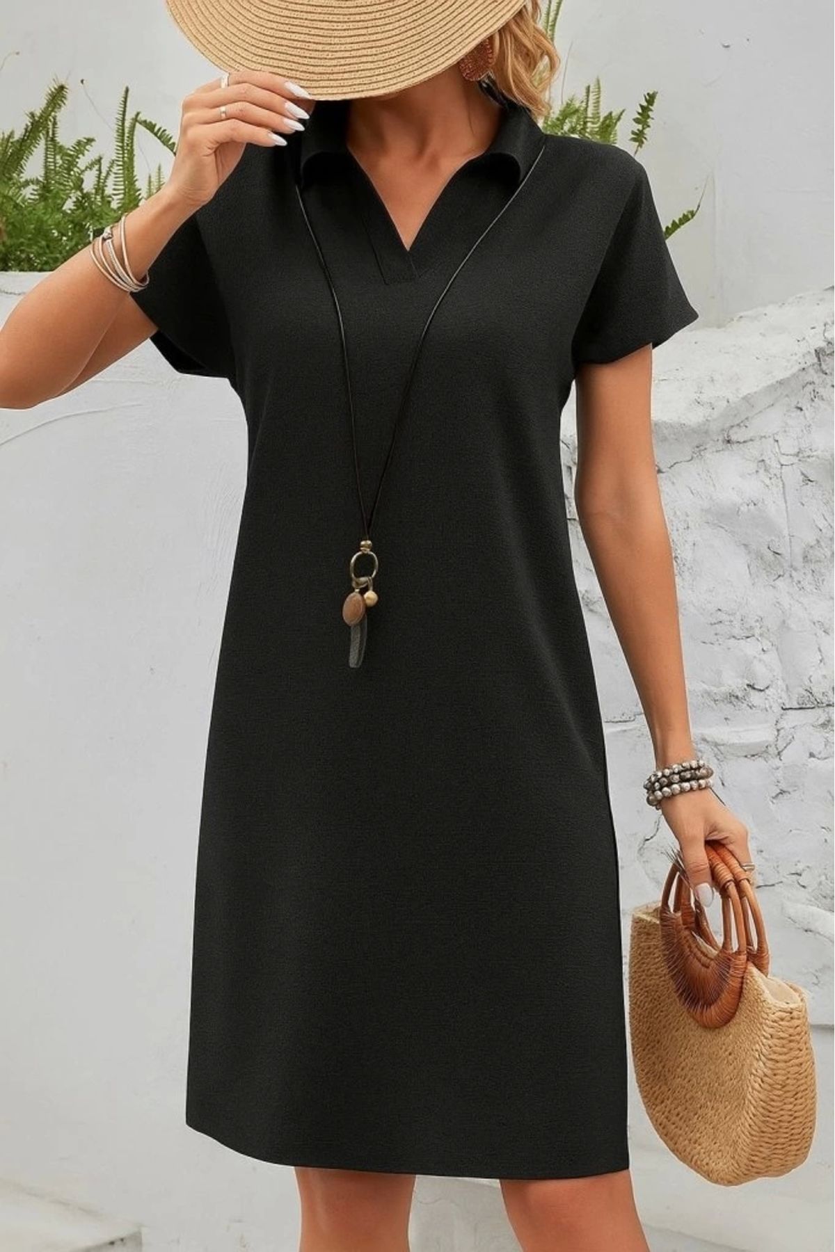 Butik Kadın Kısa Kollu V Yakalı Bürümcük Elbise