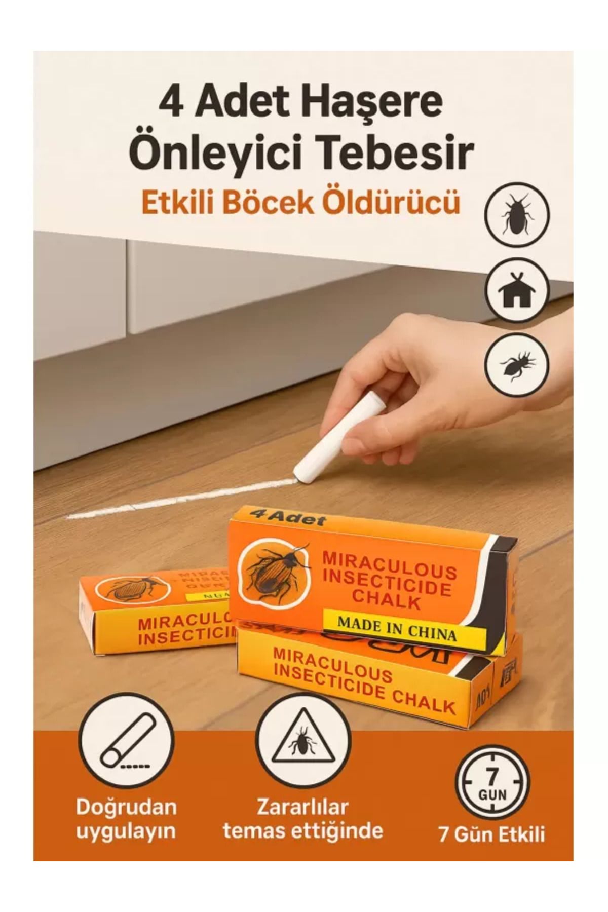 noip 4 Adet Haşere Tebeşiri - Böcek Önleyici Tebeşir - Etkili Hamam Böceği ve Karınca Kovucu (7474)