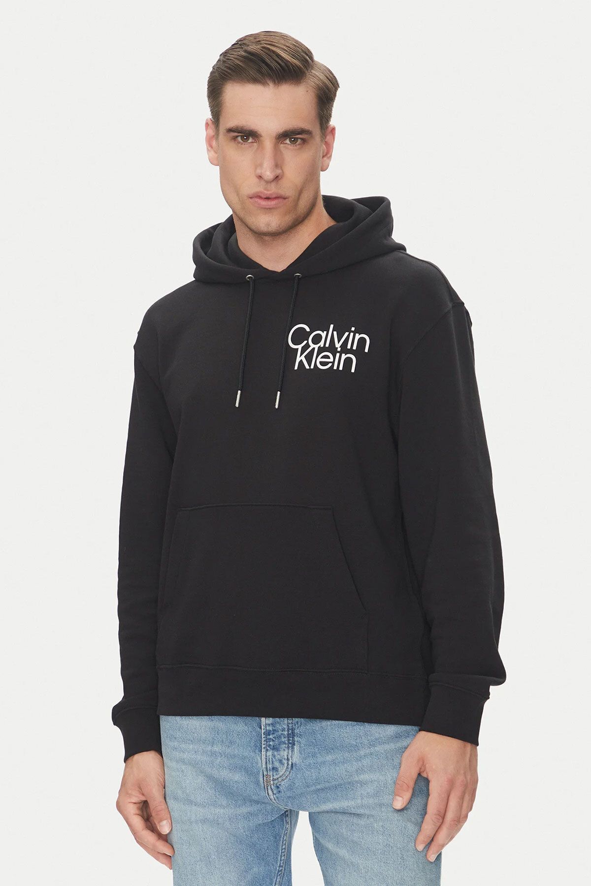 Calvin Klein Erkek LS EU 350 Terry Kapüşonlu Sweatshirt - Siyah