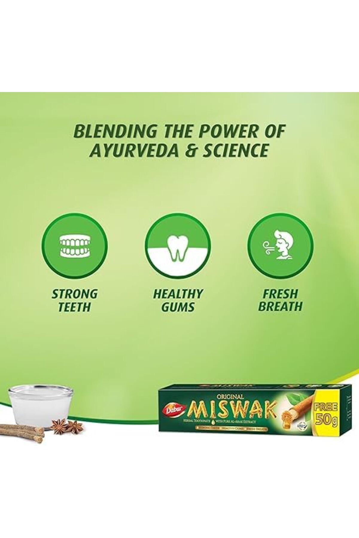 Dabur-Miswak Toothpaste (120 + 50g Free) | Formulated With Pure Extracts Of Al Arak | For Healthy Gu 6