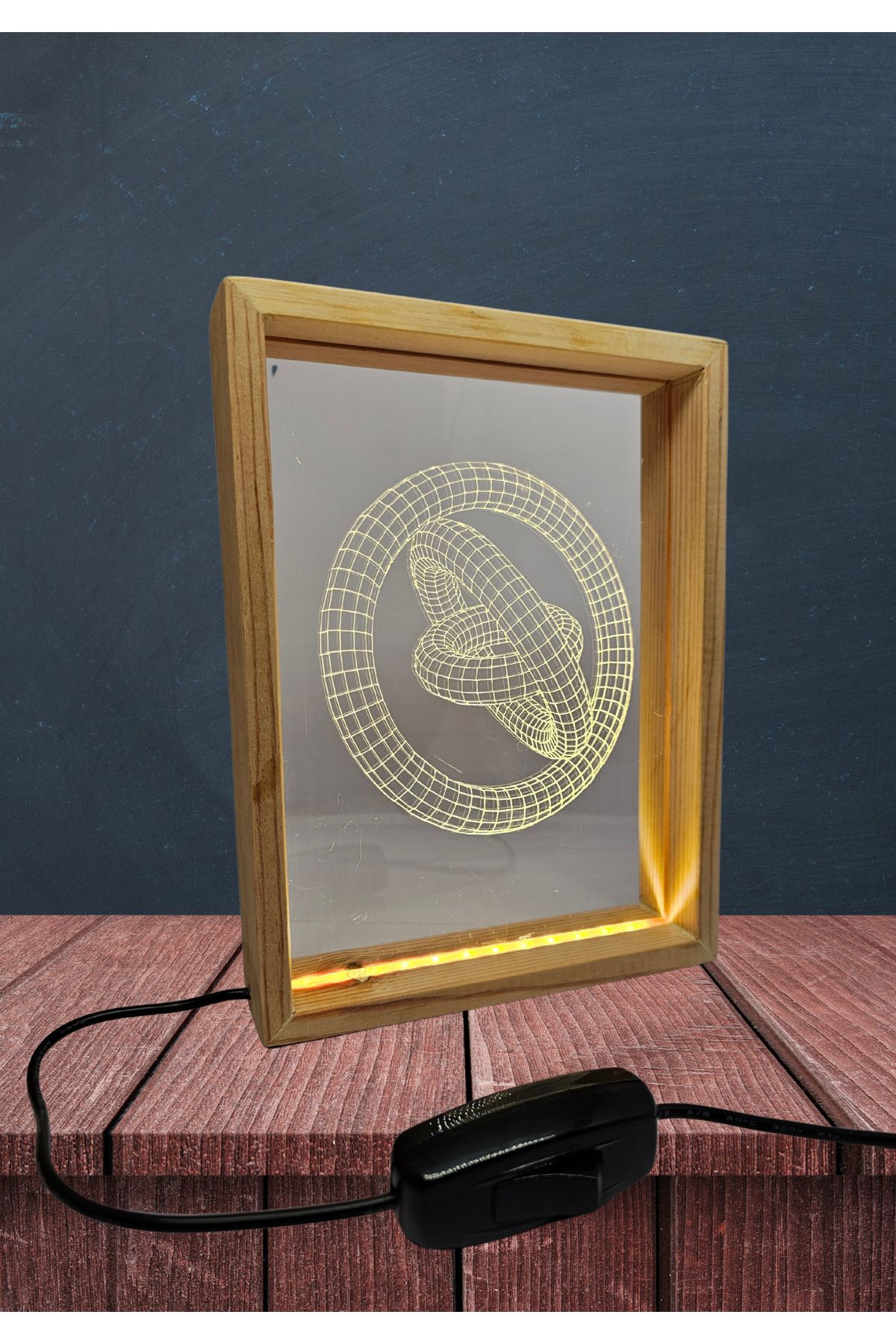 Tasarımistan Çift Taraflı Led Aydınlatmalı Doğal Ahşap Fotoğraf Çerçevesi 16x21 Cm 3d Spiral Model