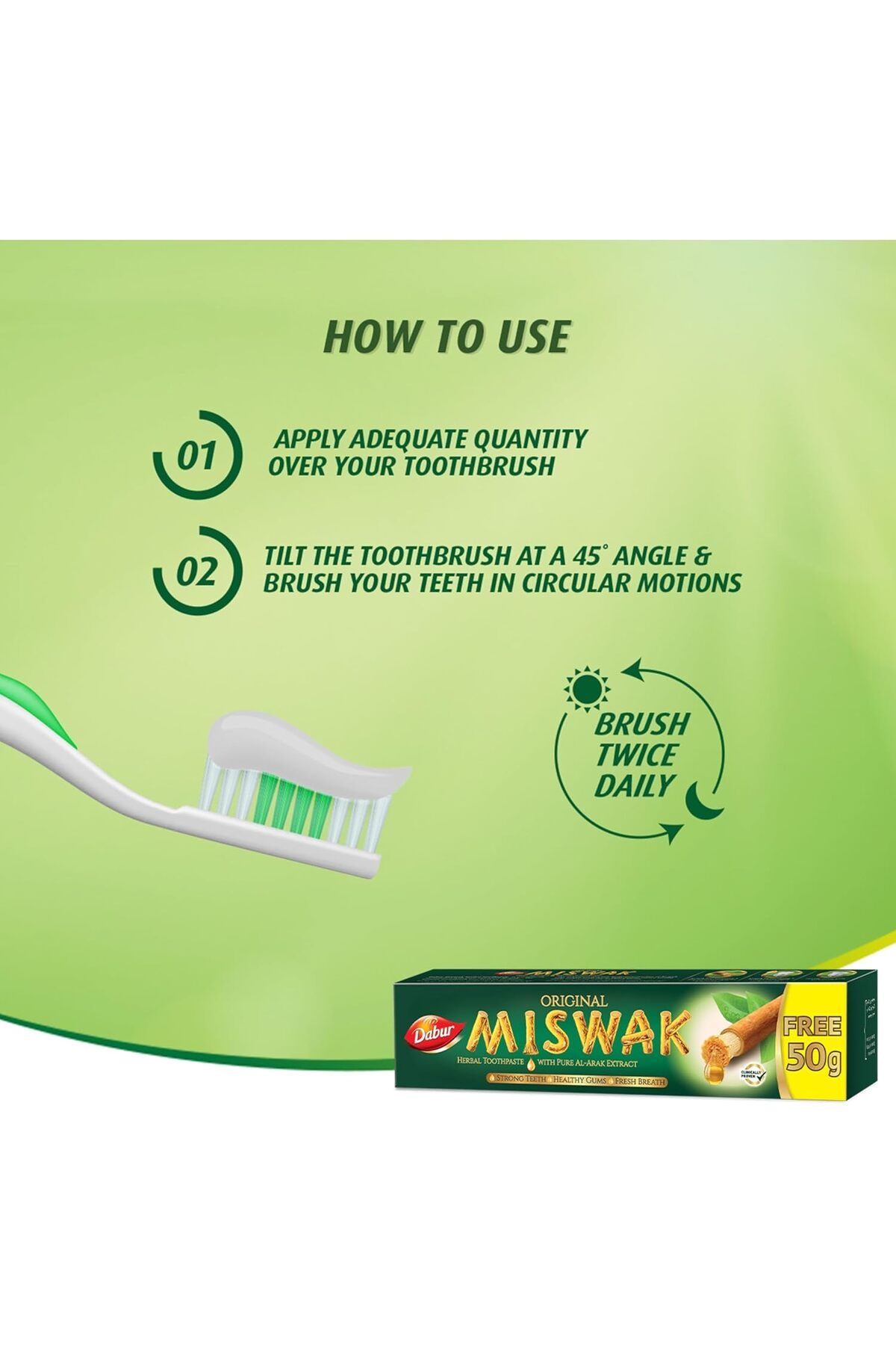 Dabur-Miswak Toothpaste (120 + 50g Free) | Formulated With Pure Extracts Of Al Arak | For Healthy Gu 9