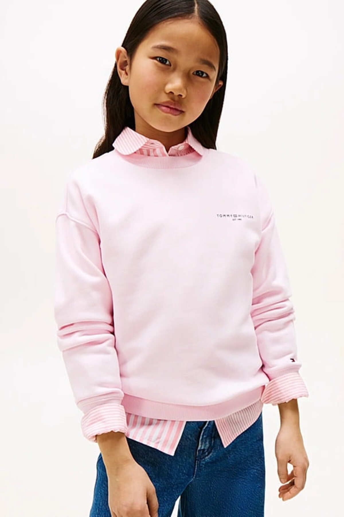 Tommy Hilfiger Kız Çocuk Mini Corp Bisiklet Yaka Sweatshirt - Pembe