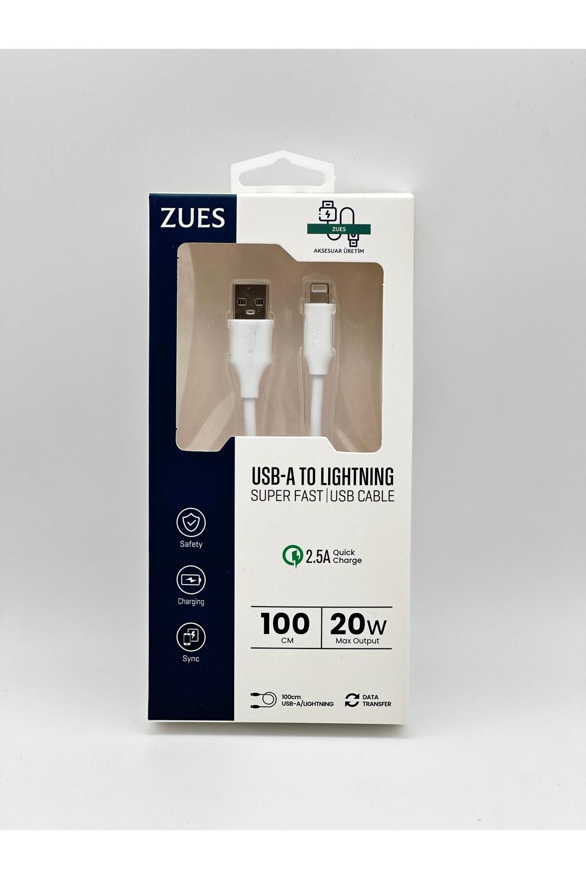 ZUES TEKNİK ÜRETİM ZUES 100CM USB-A TO LIGHTNING SARJ VE DATA KABLOSU