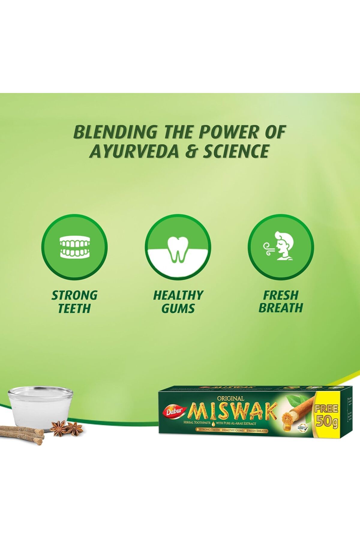 Dabur-Miswak Toothpaste (120 + 50g Free) | Formulated With Pure Extracts Of Al Arak | For Healthy Gu 5
